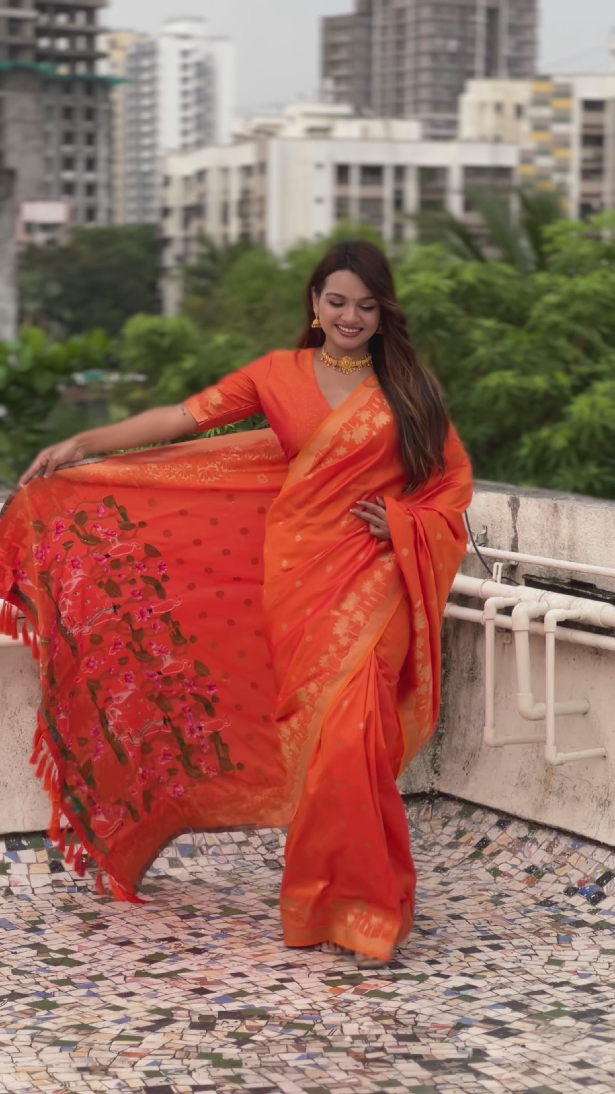 Buy MySilkLove Burned Orange Woven Lotus Banarasi Saree Online