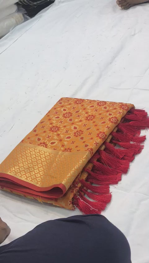 Buy MySilkLove Wildfire Orange Zari Woven Banarasi Saree Online