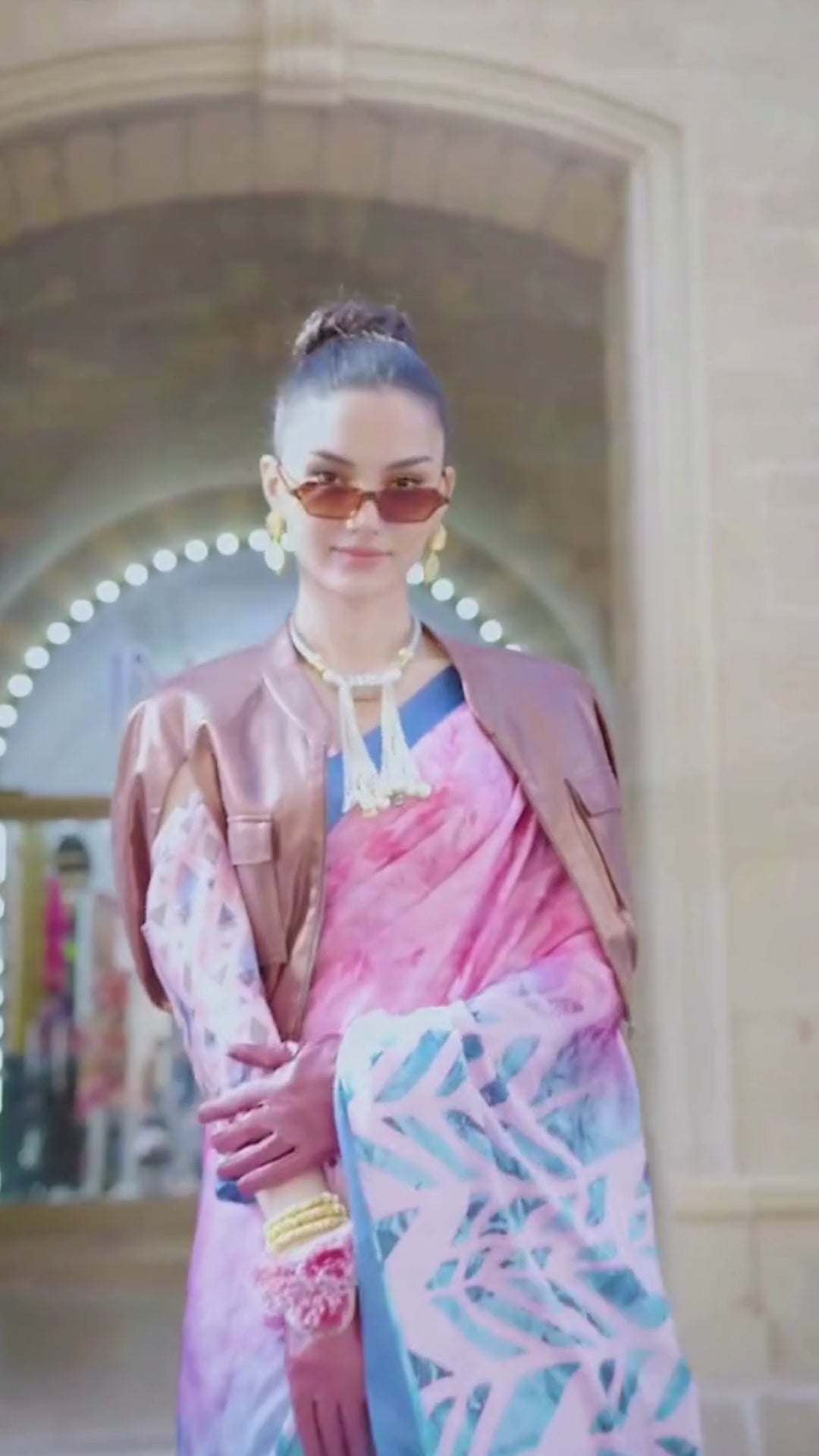 Buy MySilkLove Middle Blue and Pink Digital Printed Satin Silk Saree Online