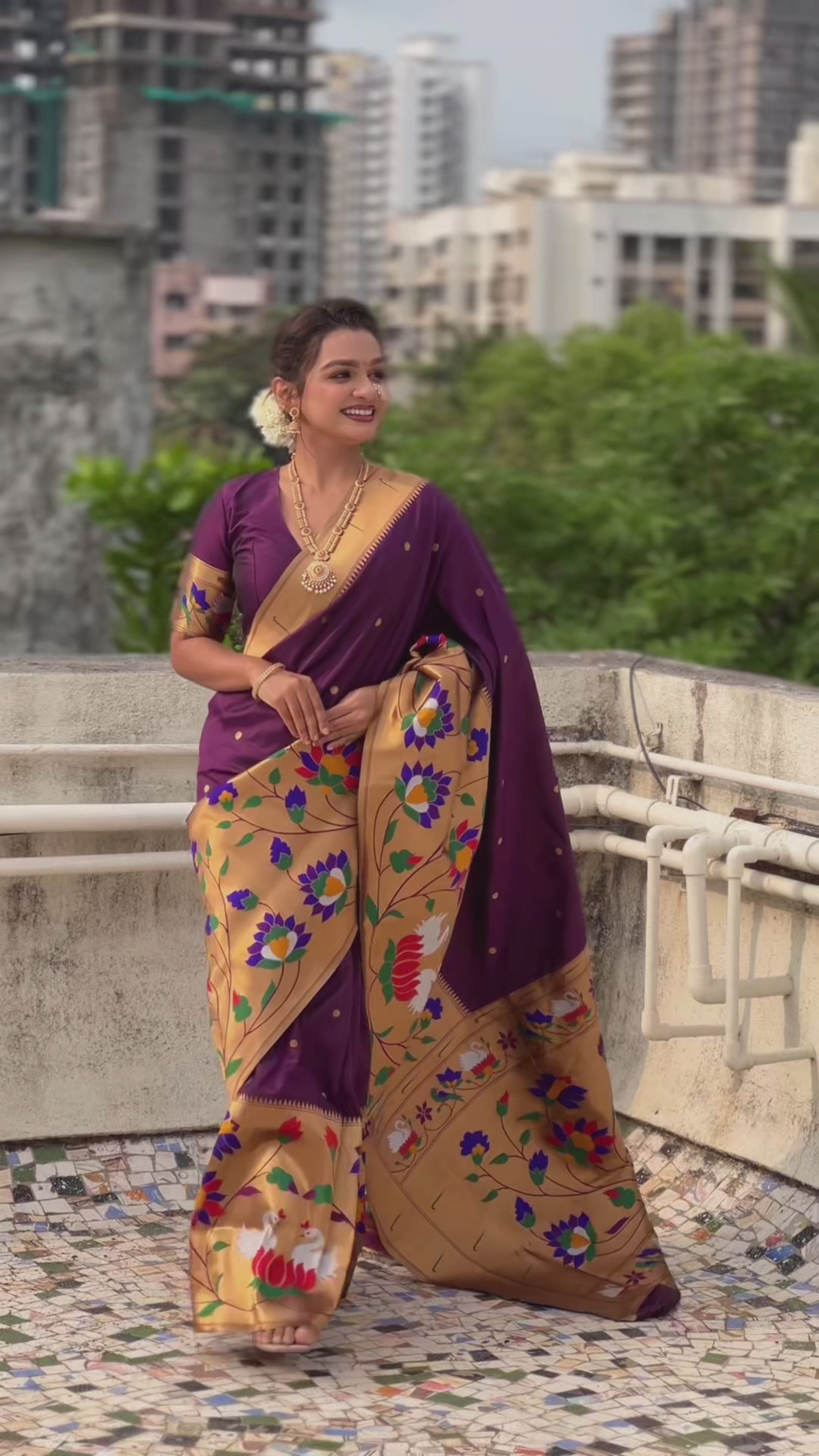 Buy MySilkLove Rasin Purple Woven Paithani Saree Online