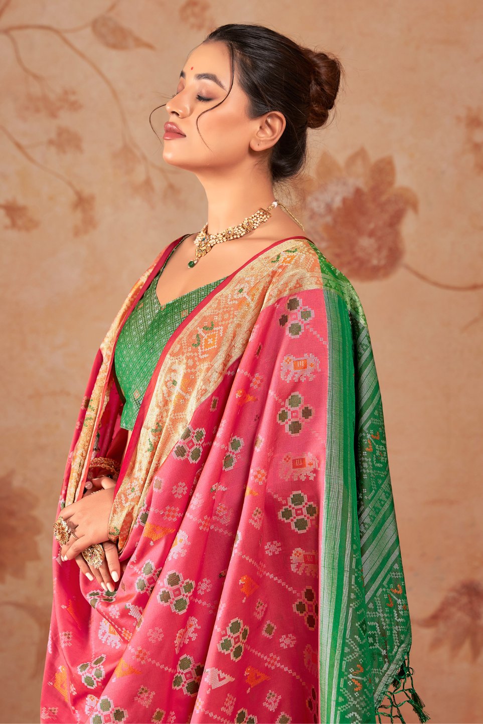 Buy MySilkLove Salmon Pearl Pink Woven Patola Silk Saree Online