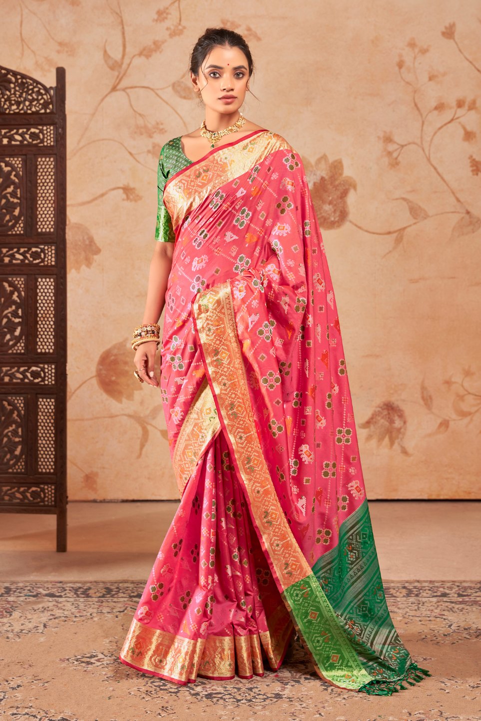 Buy MySilkLove Salmon Pearl Pink Woven Patola Silk Saree Online