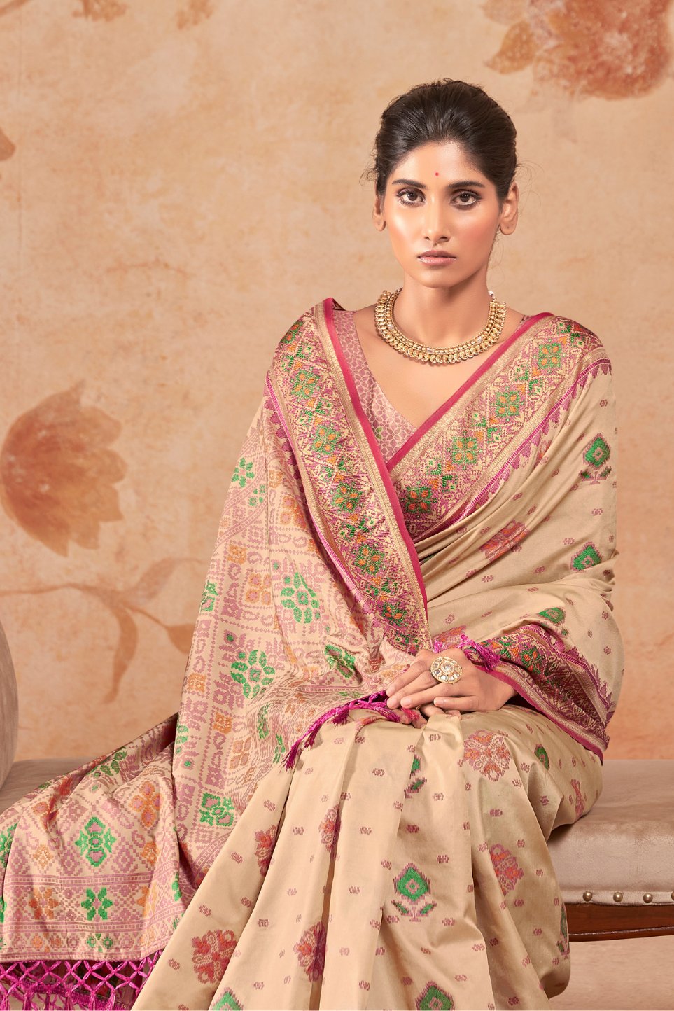 Buy MySilkLove Tumbleweed Cream Woven Patola Silk Saree Online