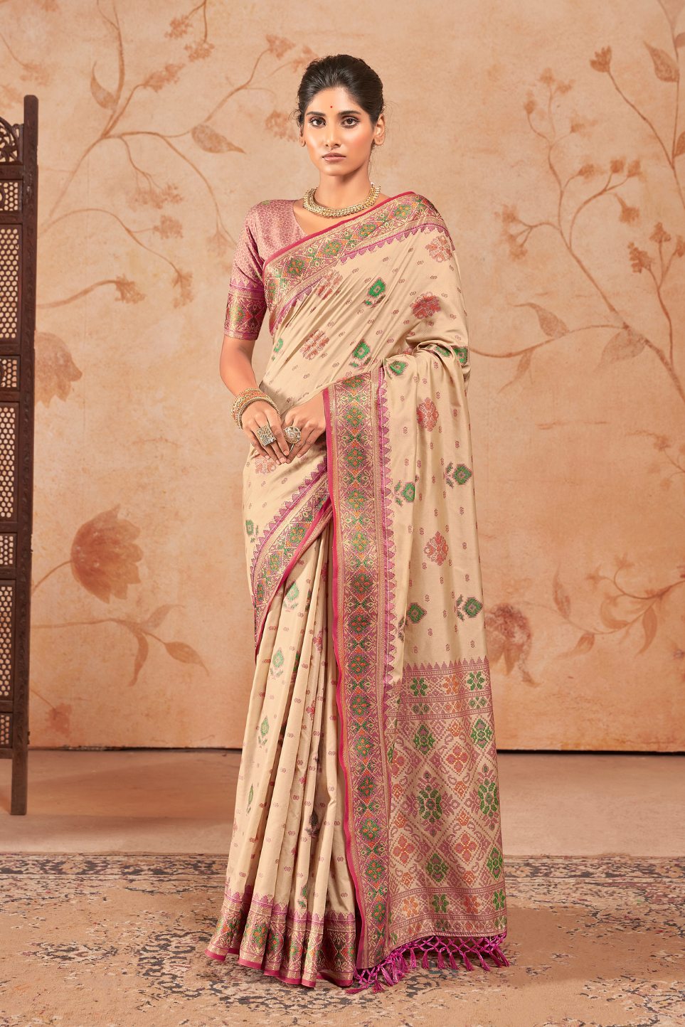 Buy MySilkLove Tumbleweed Cream Woven Patola Silk Saree Online