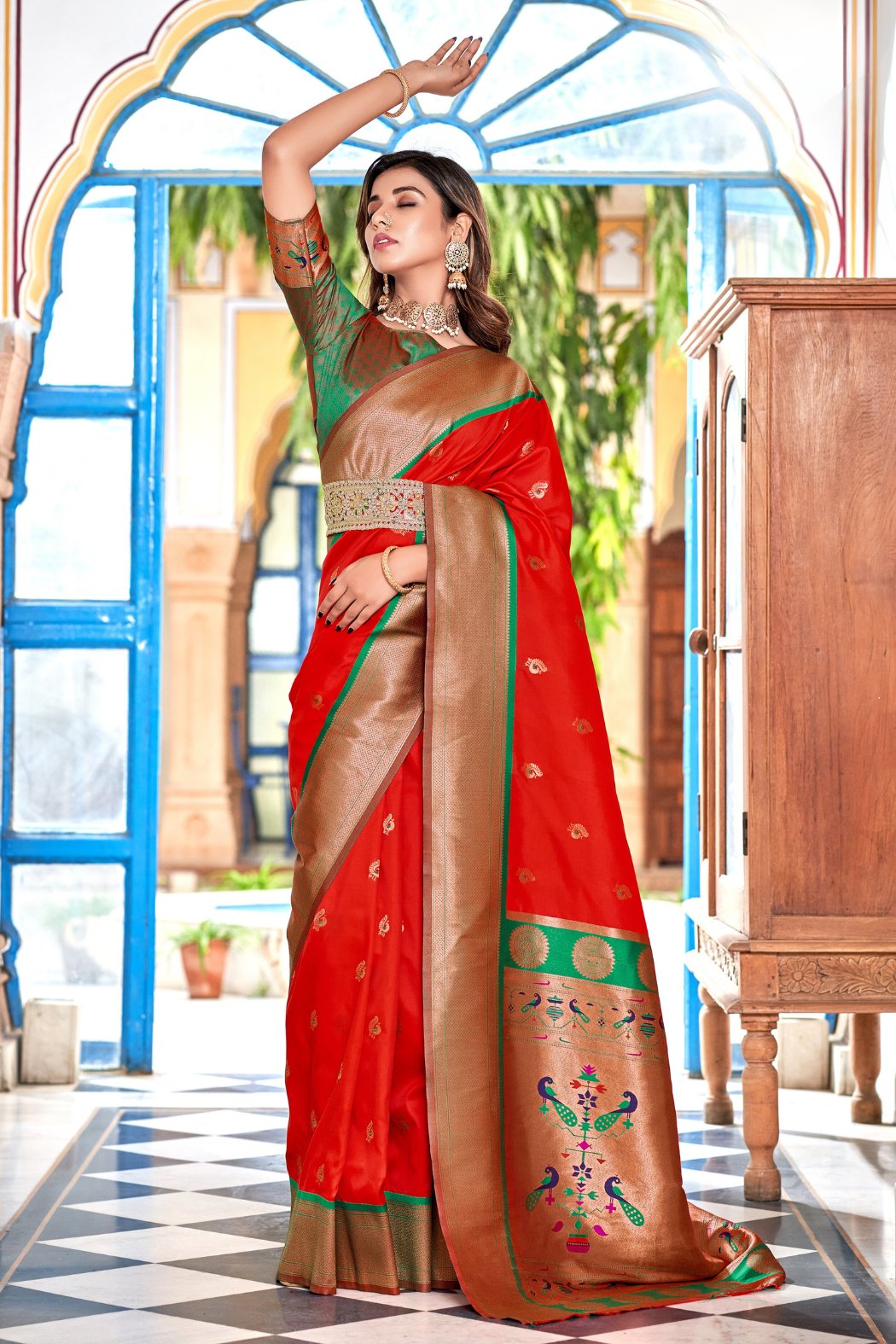 Buy MySilkLove Thunderbird Red Woven Paithani Saree Online