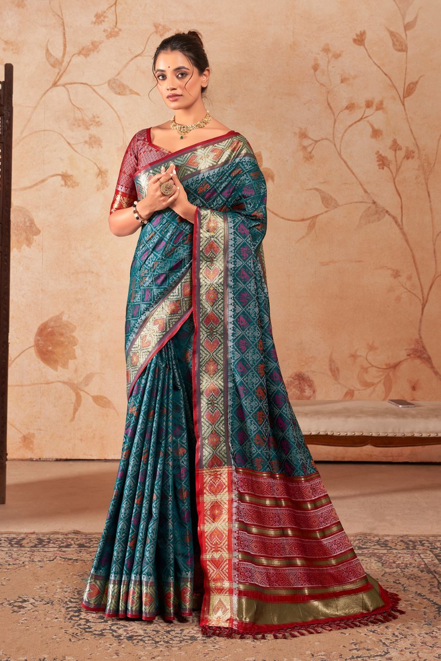 Buy MySilkLove Eden Blue Woven Patola Silk Saree Online