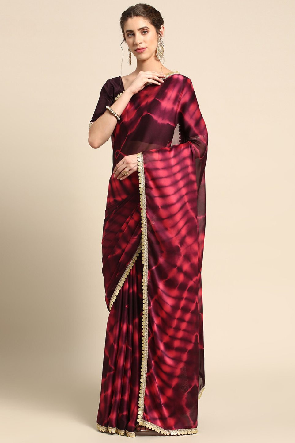 Buy MySilkLove Roof Terracotta Red Satin Partywear Saree Online