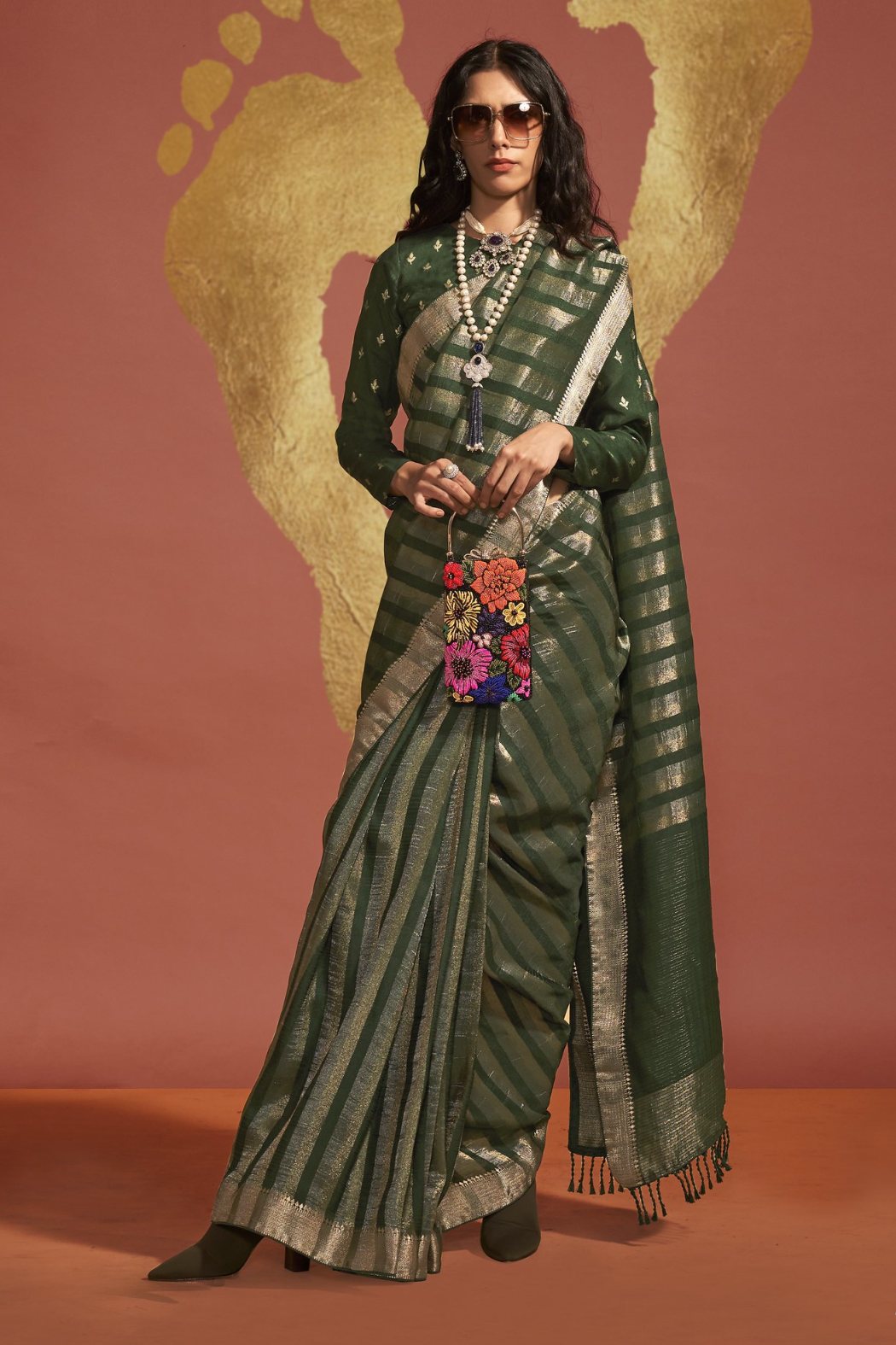 Buy MySilkLove British Racing Green Banarasi Handloom Silk Saree Online