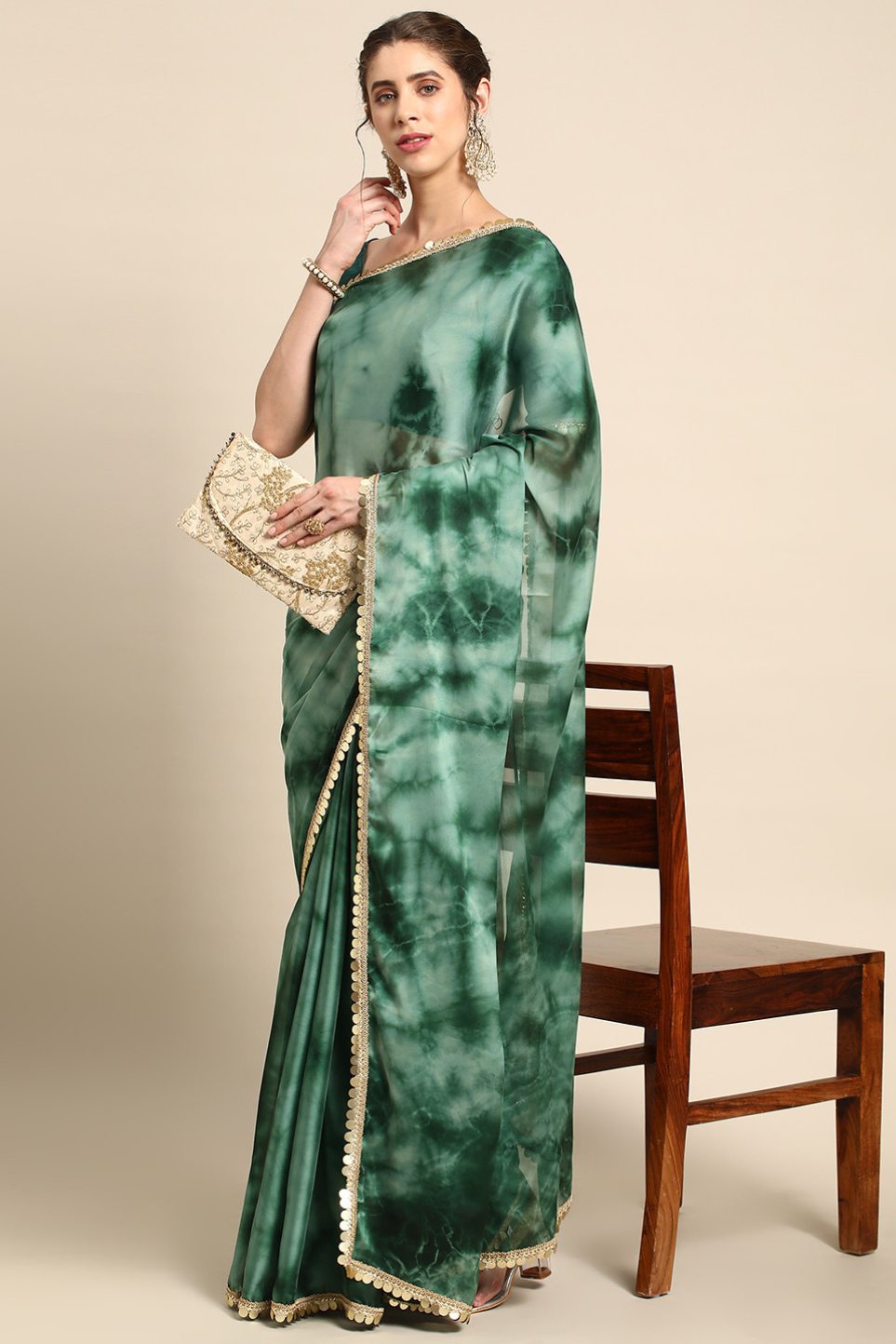 Buy MySilkLove Acapulco Green Satin Partywear Saree Online