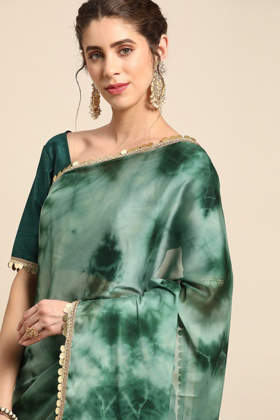 MySilkLove Acapulco Green Satin Partywear Saree