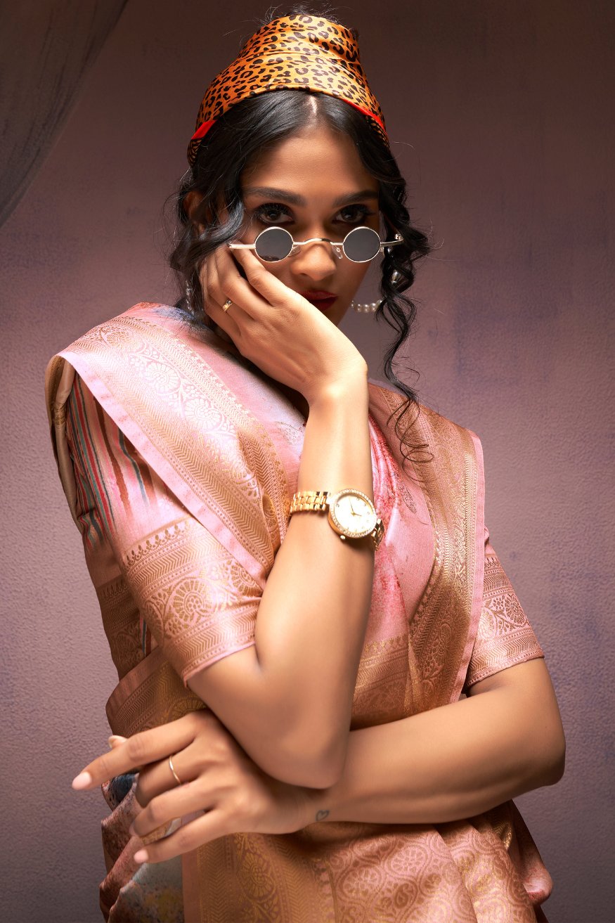 Buy MySilkLove Petite Orchid Peach Banarasi Digital Printed Silk Saree Online