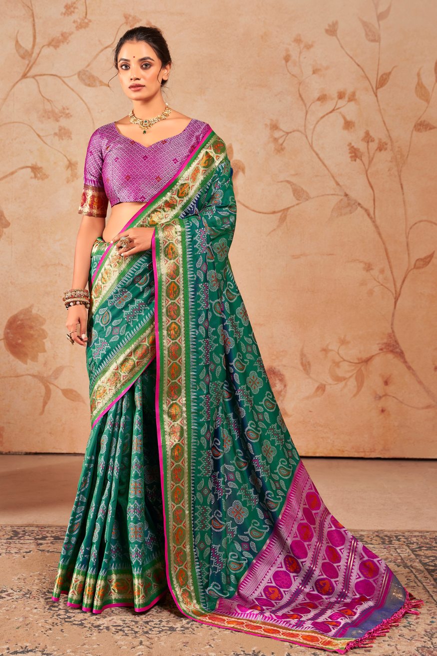 Buy MySilkLove Casal Green Woven Patola Silk Saree Online