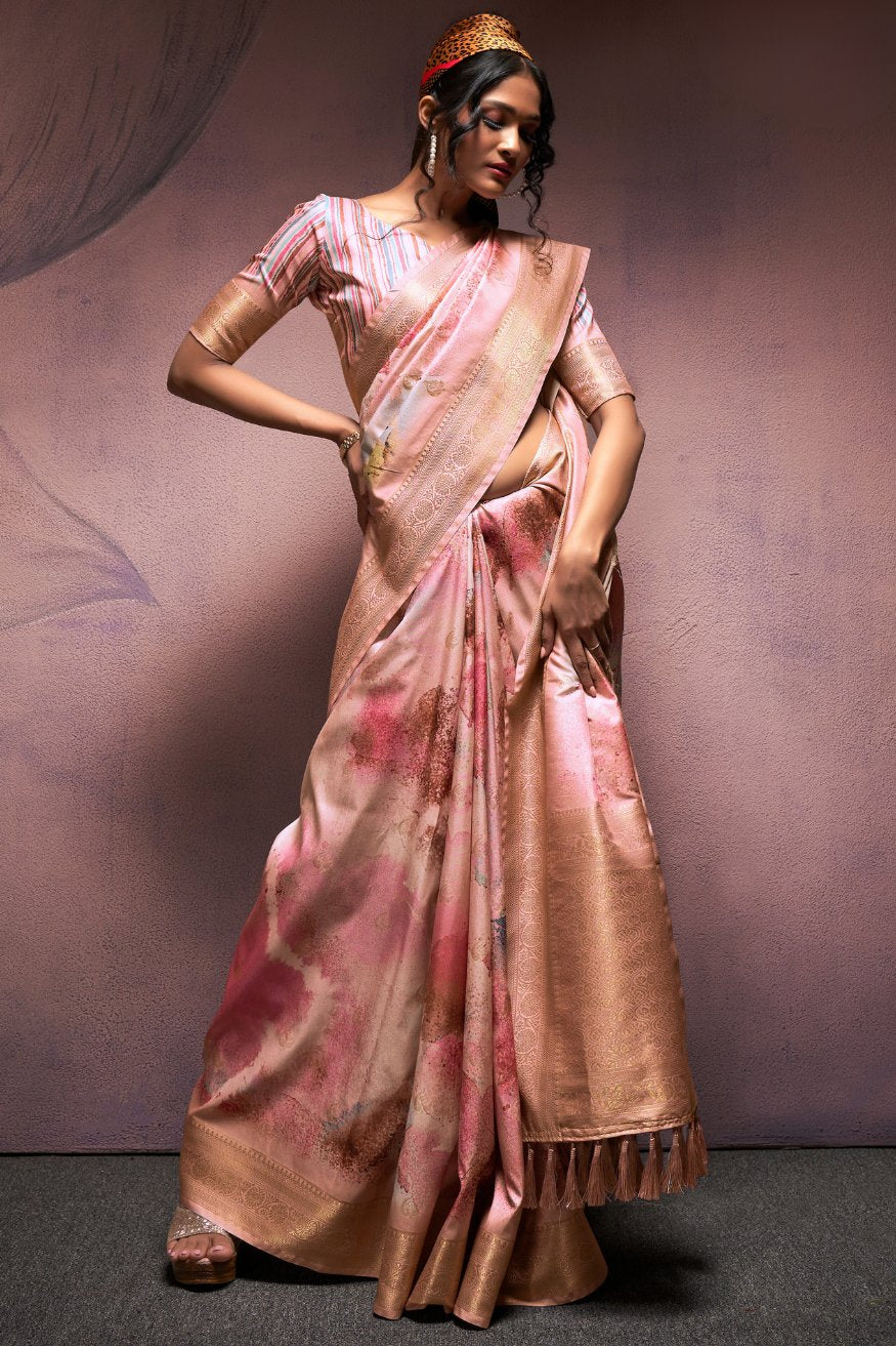 Buy MySilkLove Petite Orchid Peach Banarasi Digital Printed Silk Saree Online