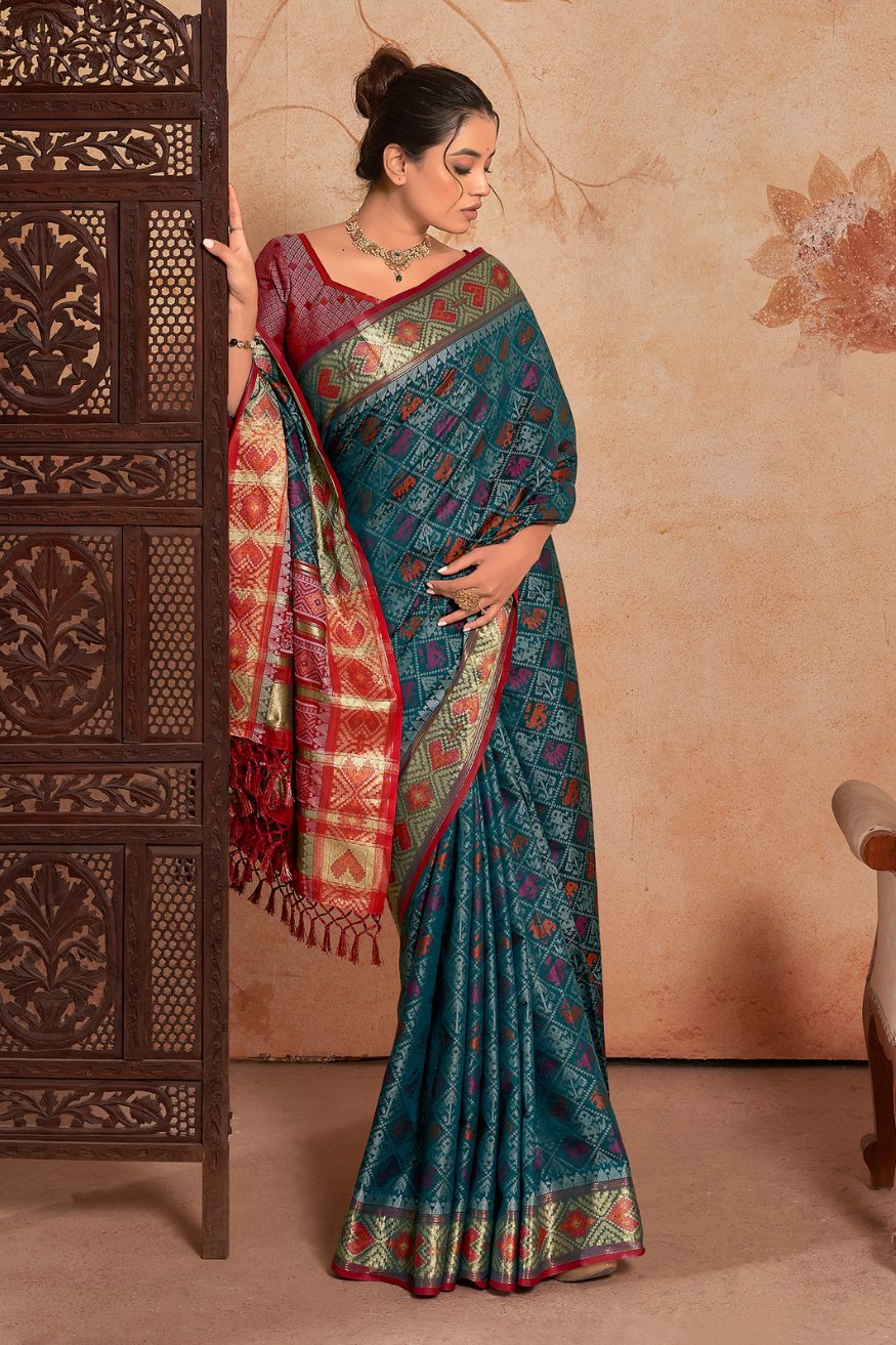 Buy MySilkLove Eden Blue Woven Patola Silk Saree Online