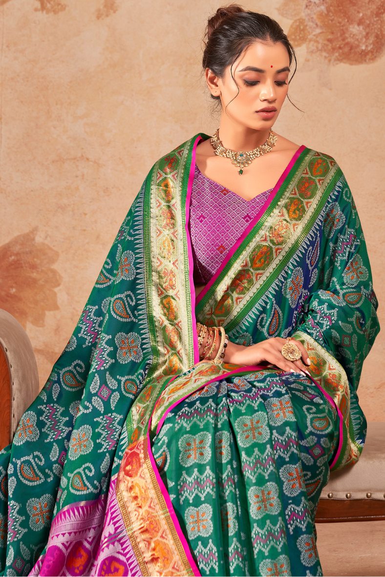 Buy MySilkLove Casal Green Woven Patola Silk Saree Online