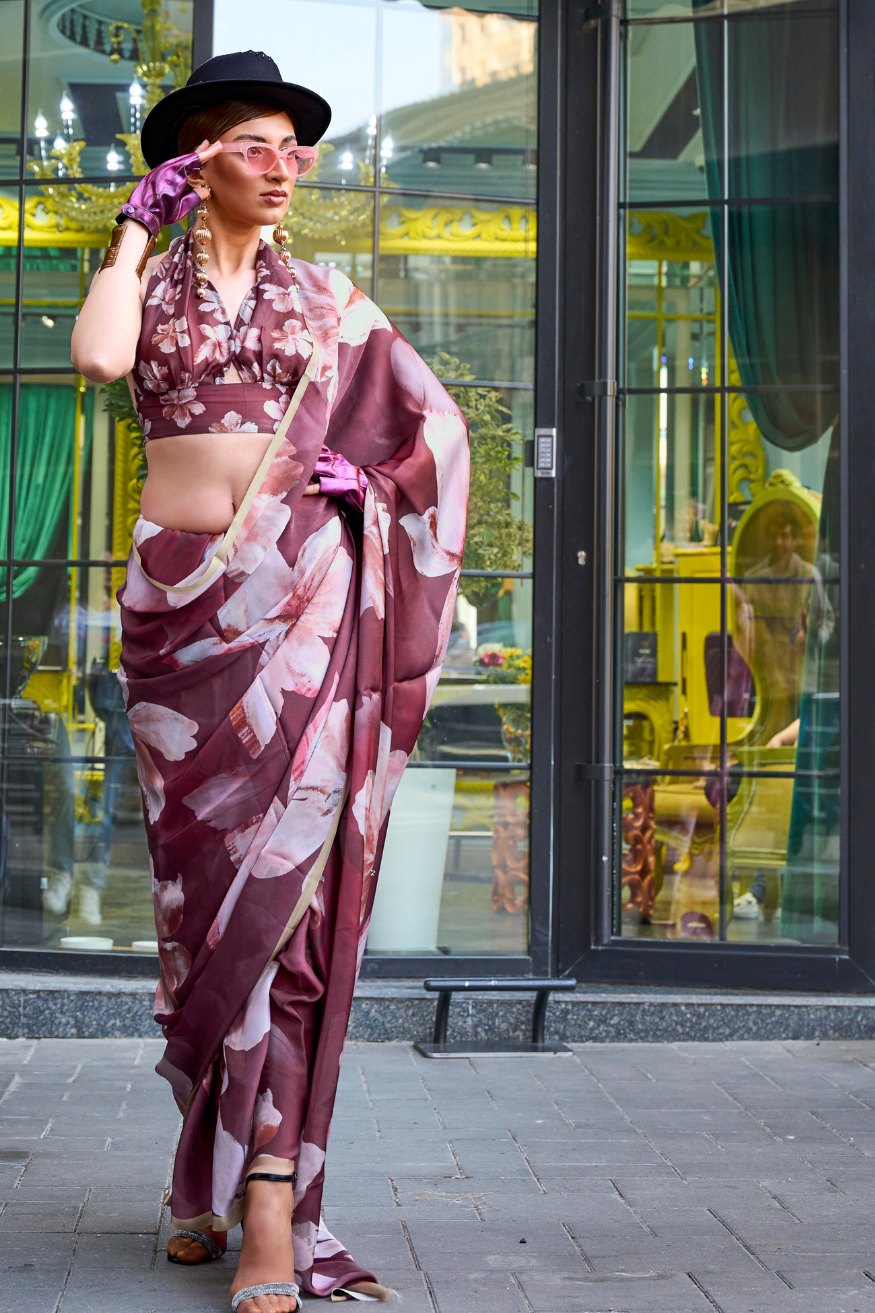 Buy MySilkLove Wine Berry Purple Satin Silk Saree Online