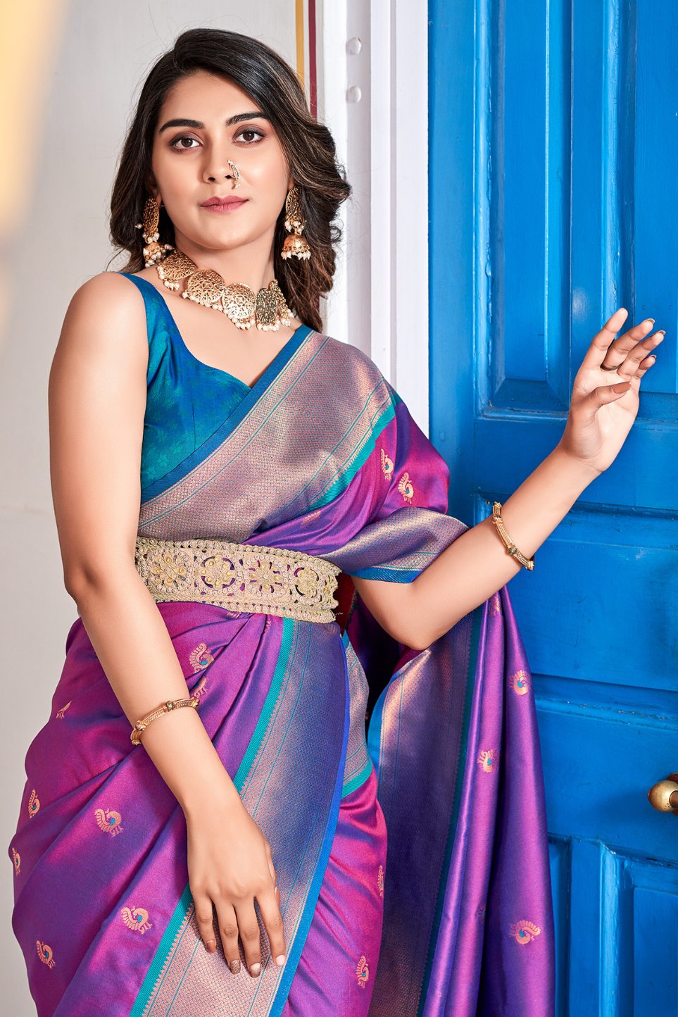 Buy MySilkLove Purple Plum Woven Paithani Saree Online