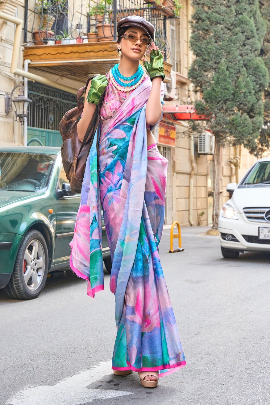 Buy MySilkLove Picton Blue Satin Silk Saree Online
