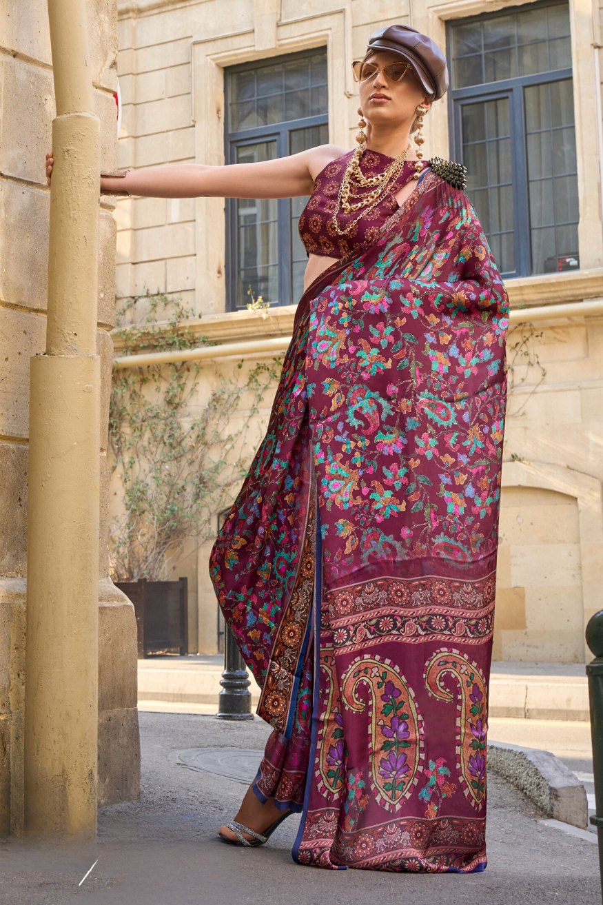 Buy MySilkLove Camelot Brown Satin Silk Saree Online