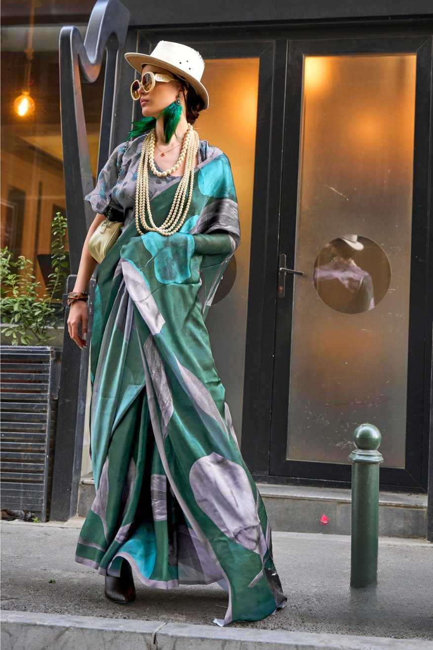 Buy MySilkLove Winter green Satin Silk Saree Online