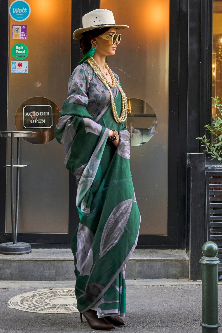 Buy MySilkLove Winter green Satin Silk Saree Online