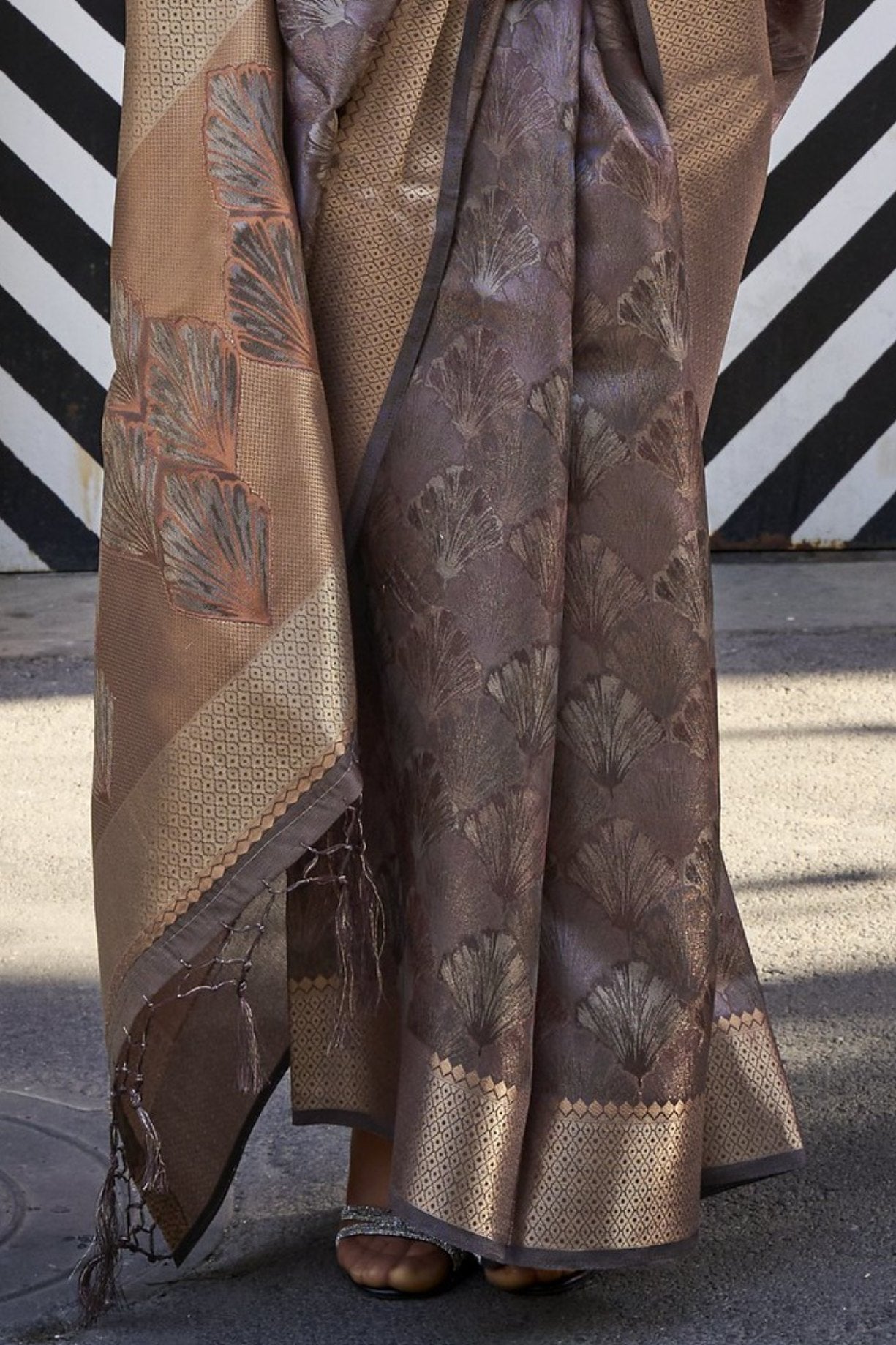 Buy MySilkLove Hurricane Grey and Brown Handloom Organza Saree Online