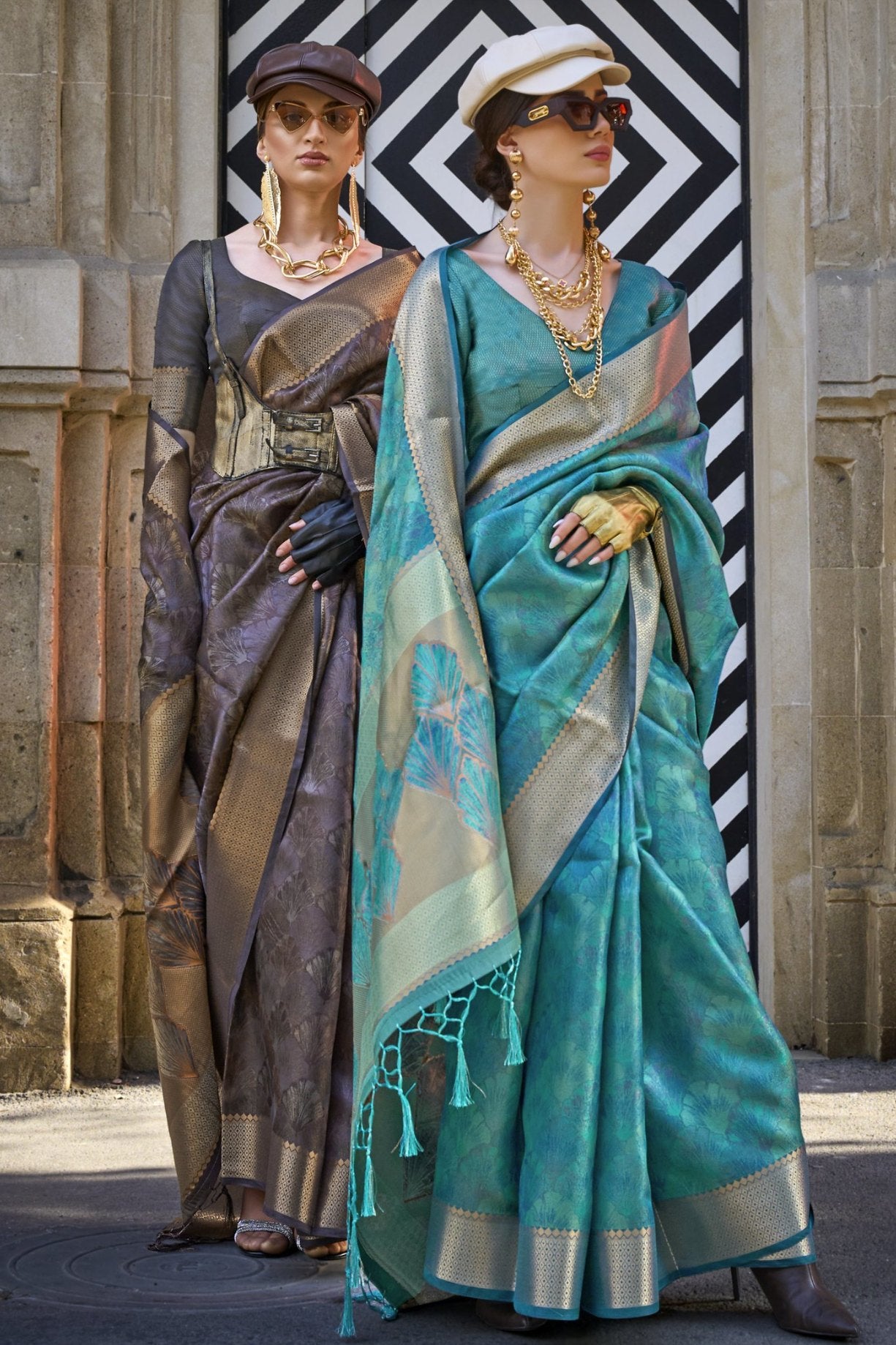 Buy MySilkLove Hurricane Grey and Brown Handloom Organza Saree Online