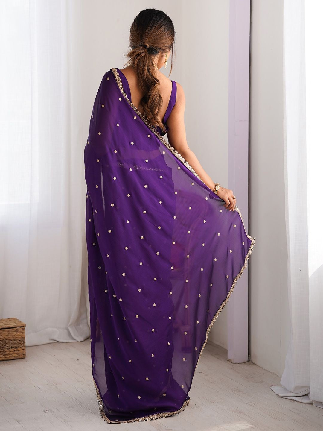 Buy MySilkLove Tyrian Purple Georgette Partywear Saree Online
