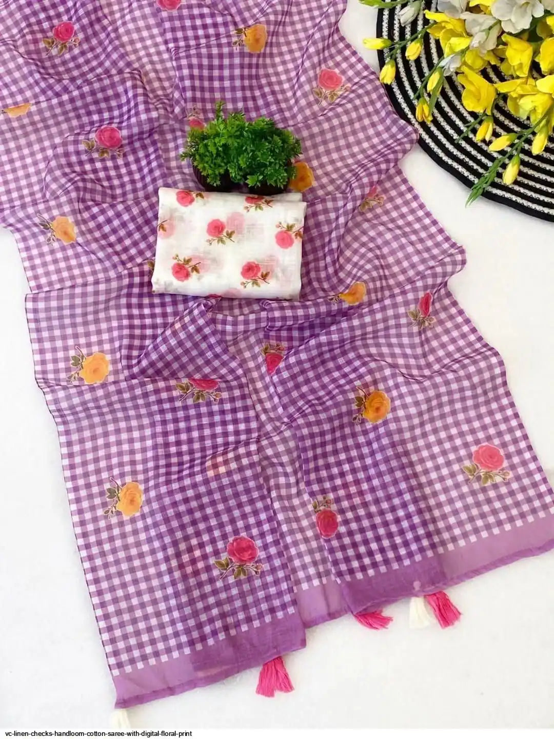 MySilkLove Lily Purple Soft Linen Cotton Pinted Saree