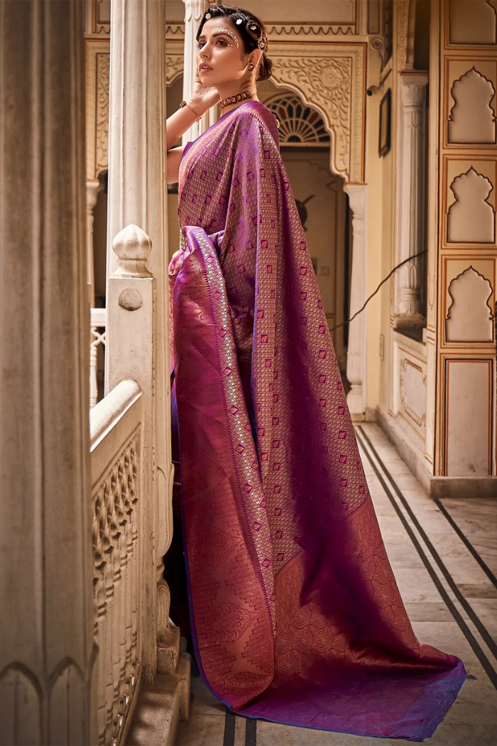 Buy MySilkLove Cinnamon Purple Zari Woven Kanjivaram Saree Online