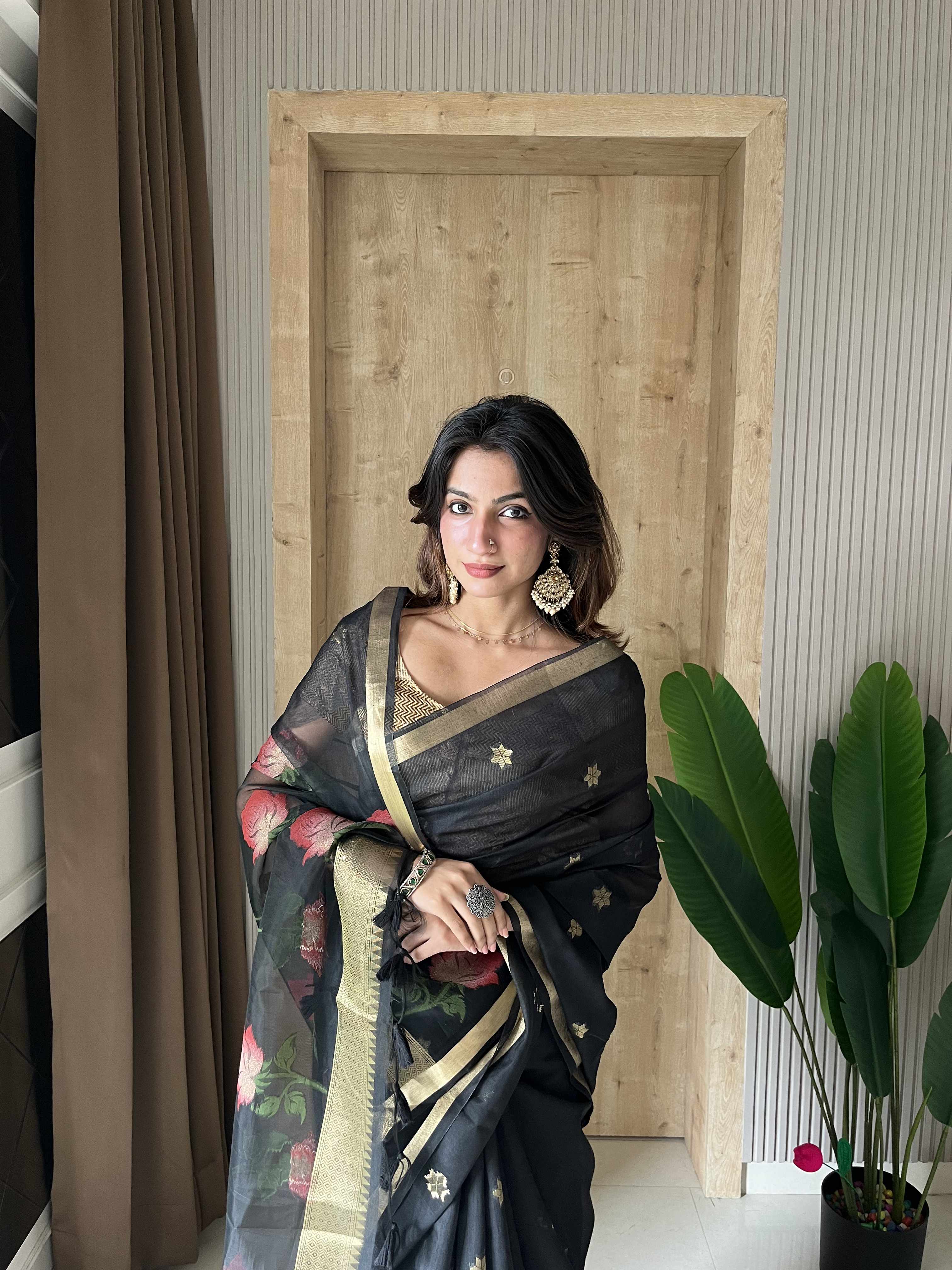 Buy MySilkLove Ace Black Handloom Muga Cotton Saree Online