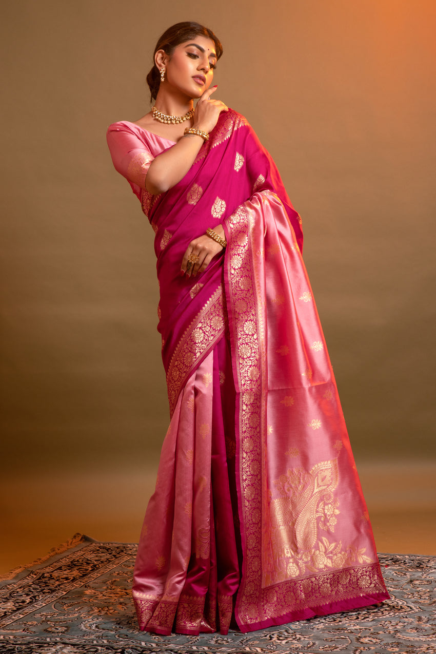 Buy MySilkLove Shiraz Pink Woven Banarasi Silk Saree Online