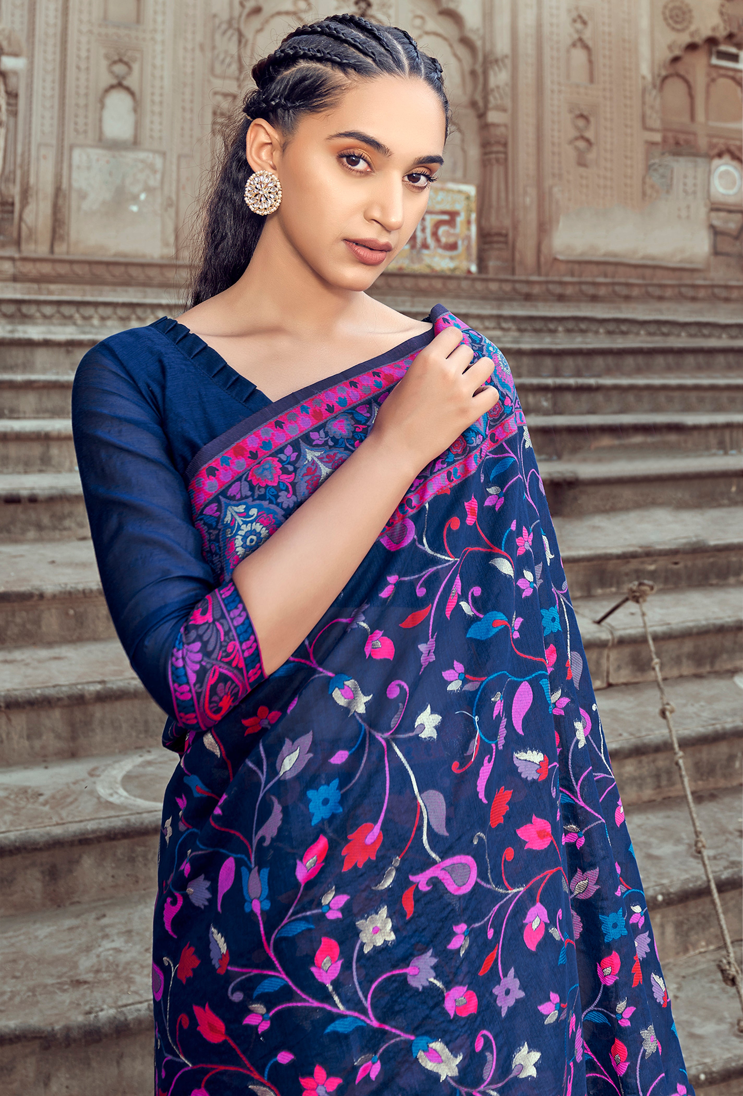 Buy MySilkLove Horizon Blue Woven Kashmiri Jamewar Silk Saree Online
