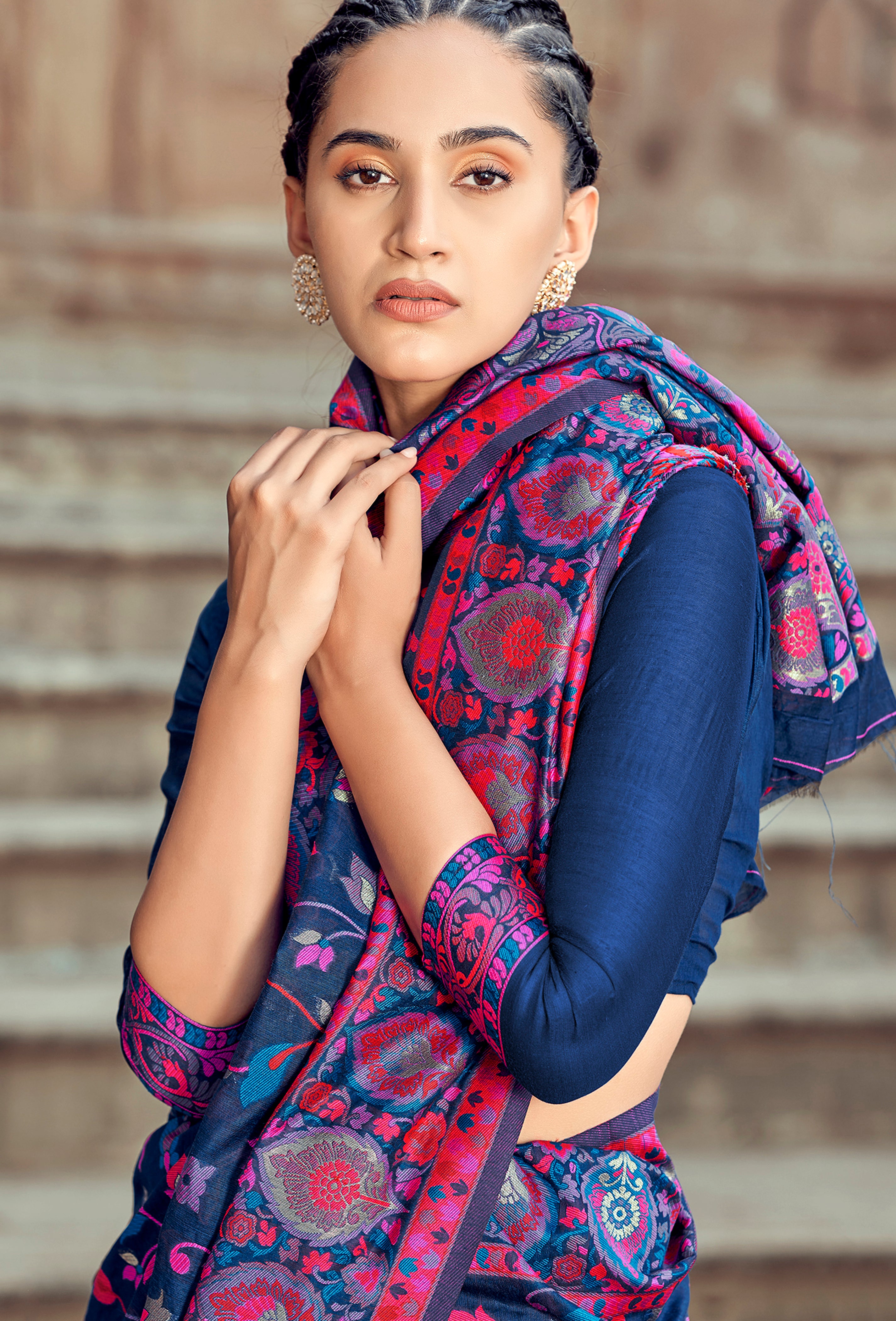 Buy MySilkLove Horizon Blue Woven Kashmiri Jamewar Silk Saree Online