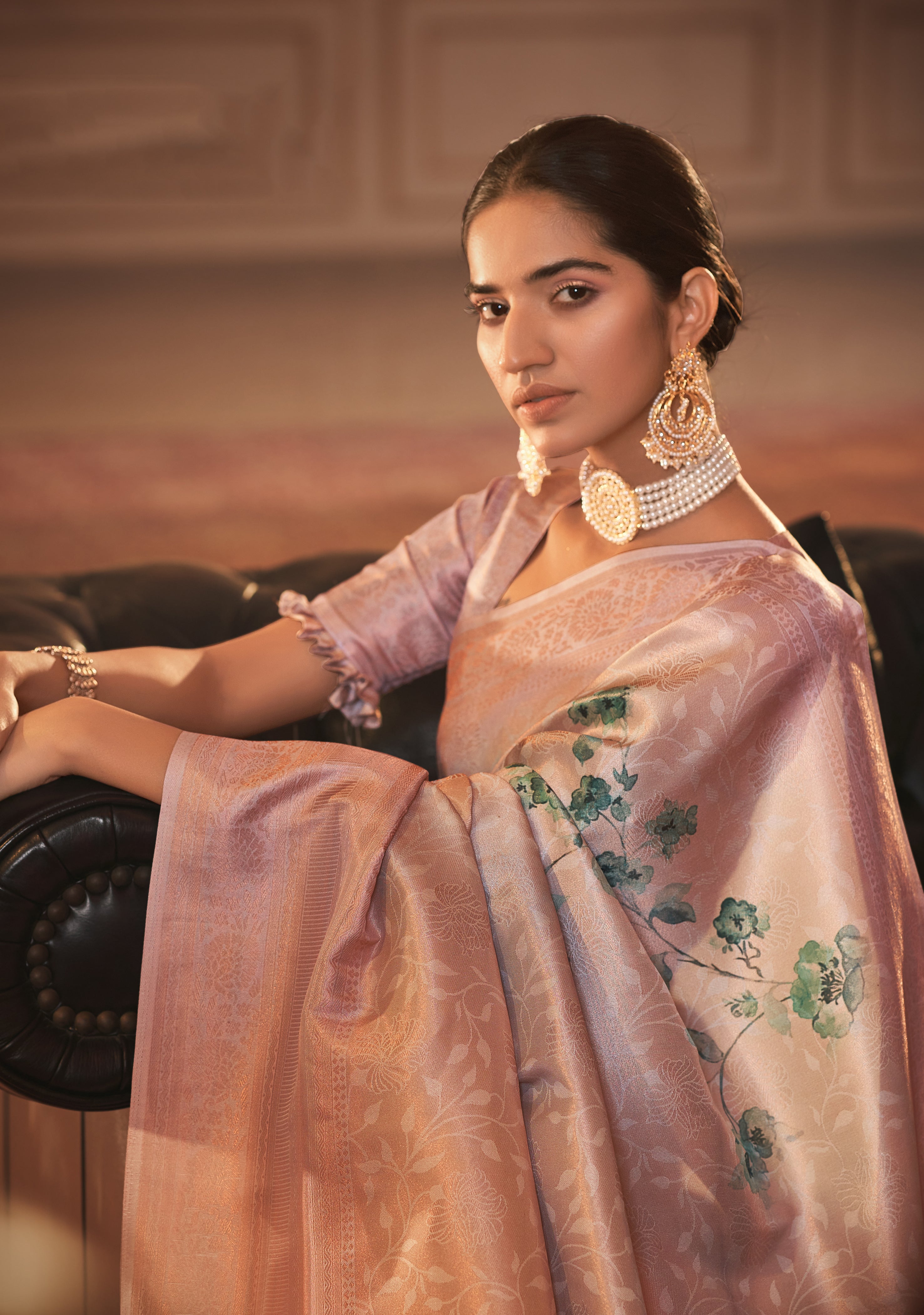 Buy MySilkLove Cameo Peach Woven Banarasi Silk Saree Online