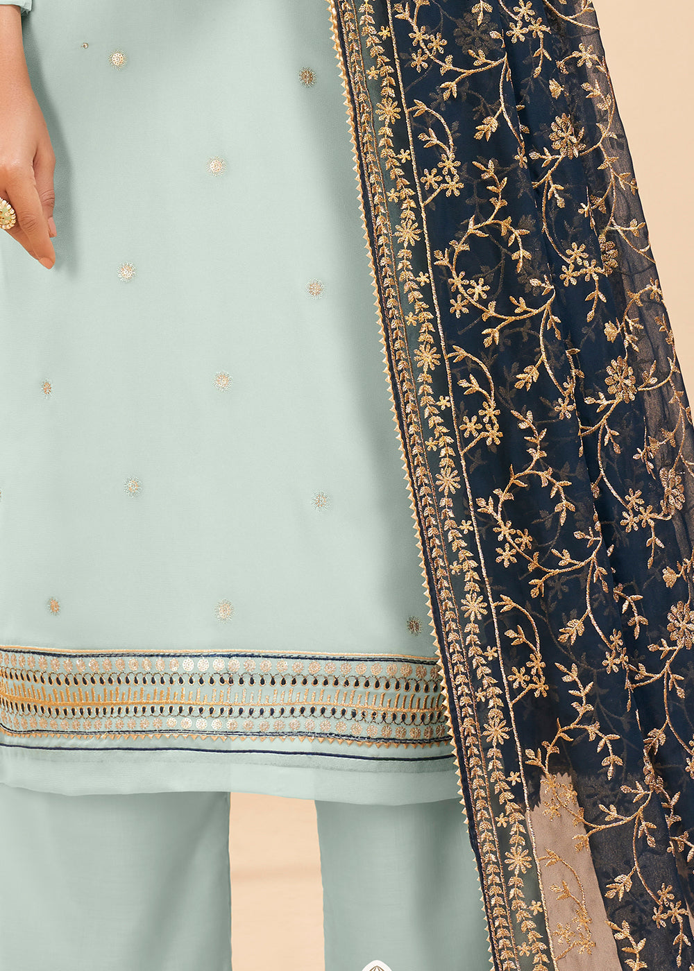 Buy MySilkLove Tranquil Blue Georgette Unstitched Plazzo Suit Online
