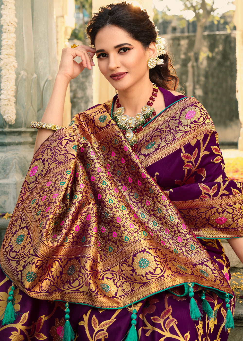 Buy MySilkLove Plum Purple Woven Banarasi Silk Saree Online
