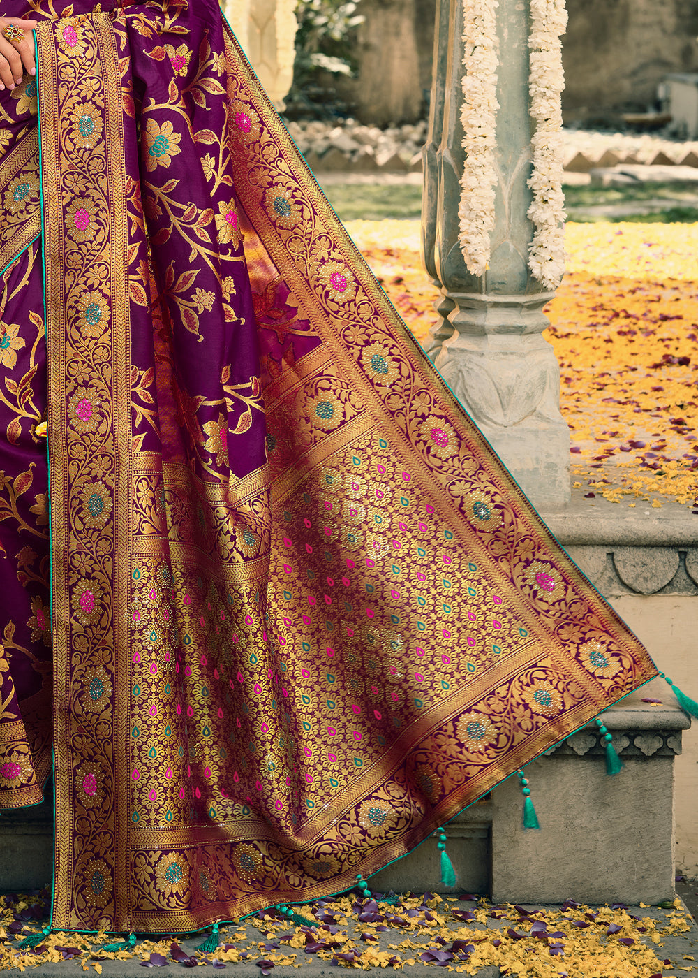 Buy MySilkLove Plum Purple Woven Banarasi Silk Saree Online