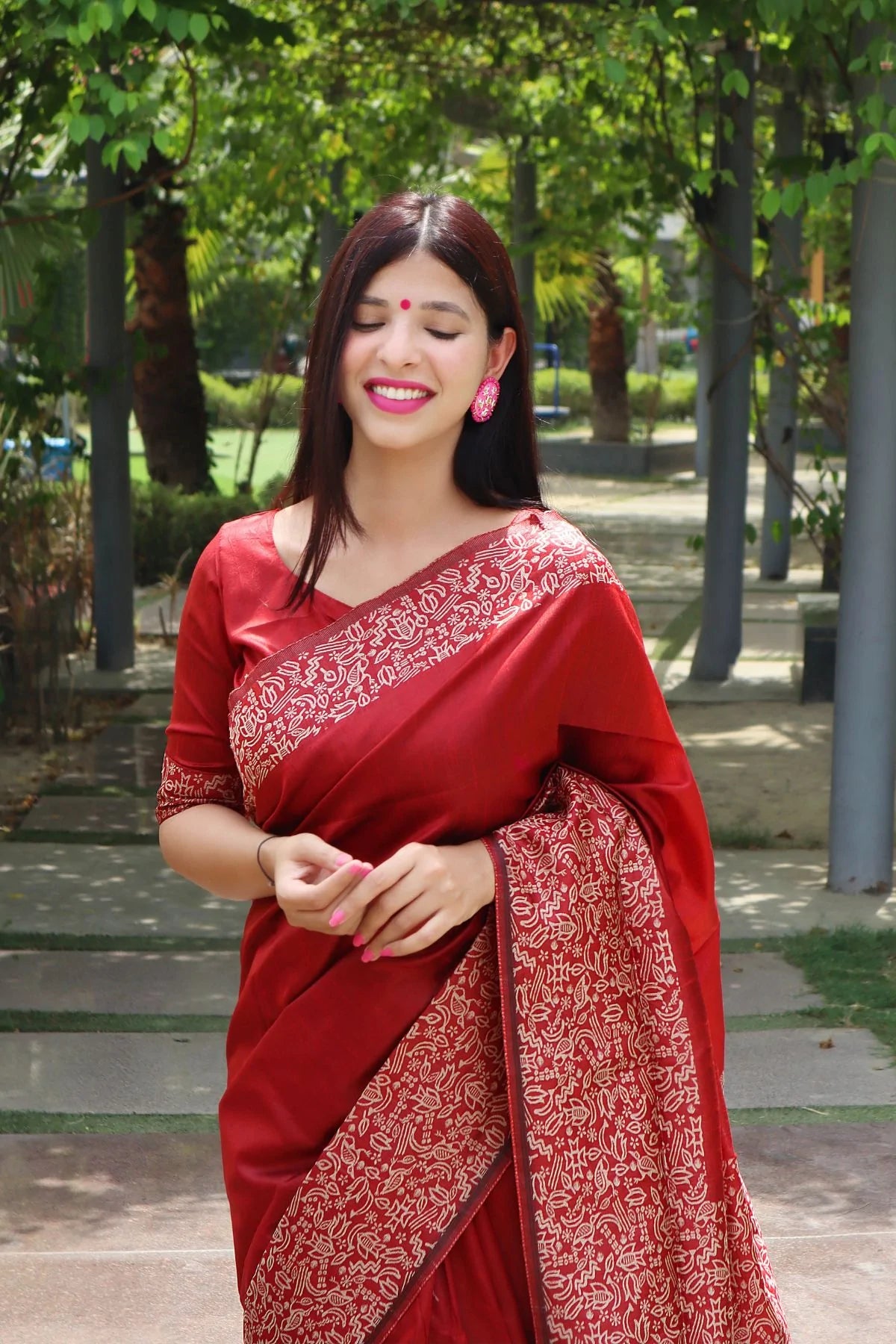 Buy MySilkLove Tamarillo Red Banarasi Raw Silk Saree Online