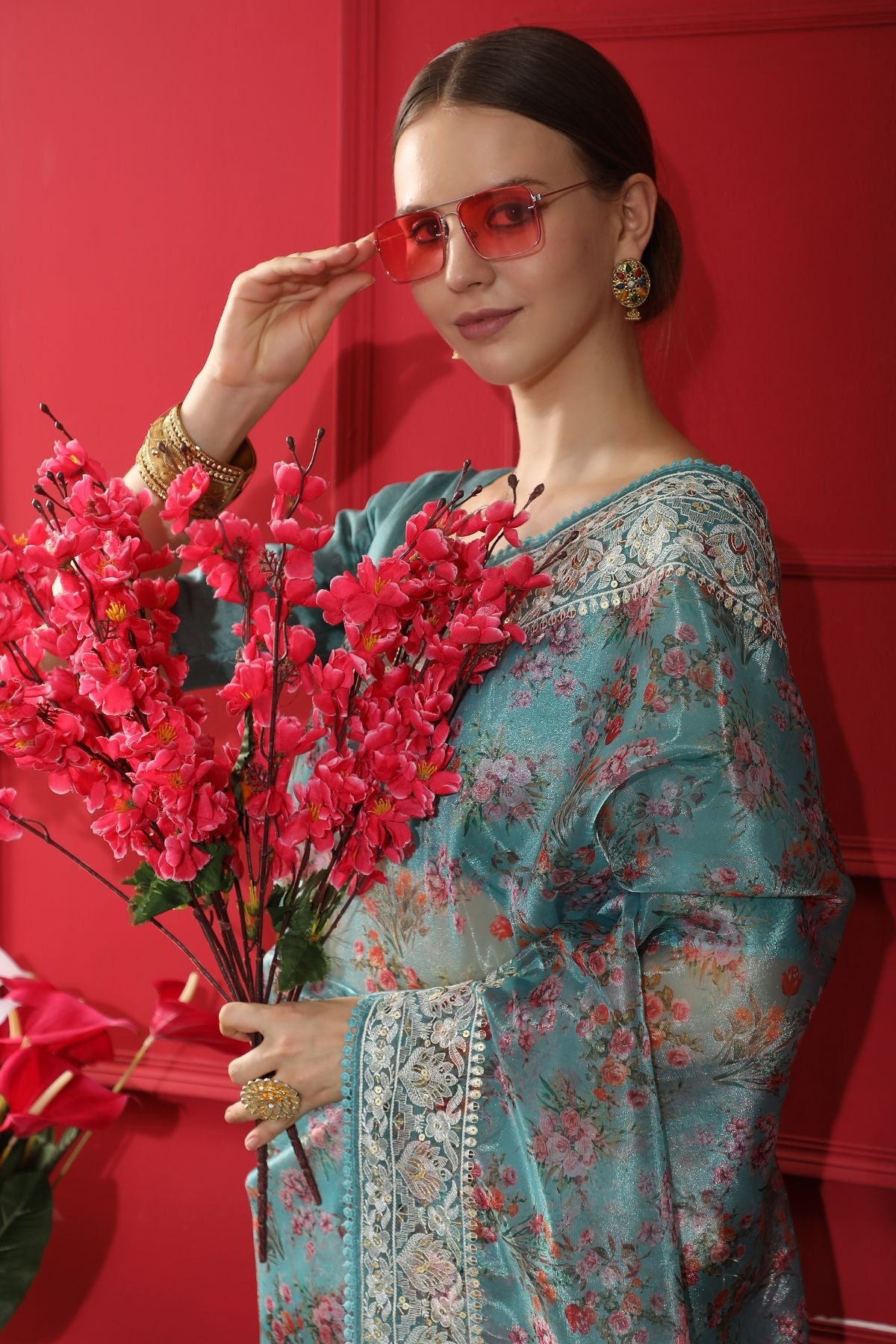 Buy MySilkLove Morning Glory Blue Woven organza Silk Saree Online