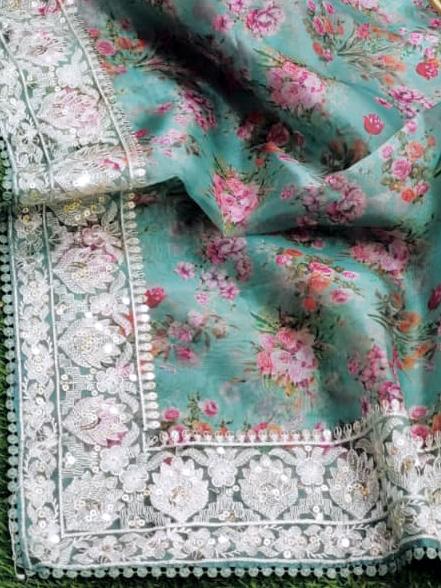 Buy MySilkLove Morning Glory Blue Woven organza Silk Saree Online