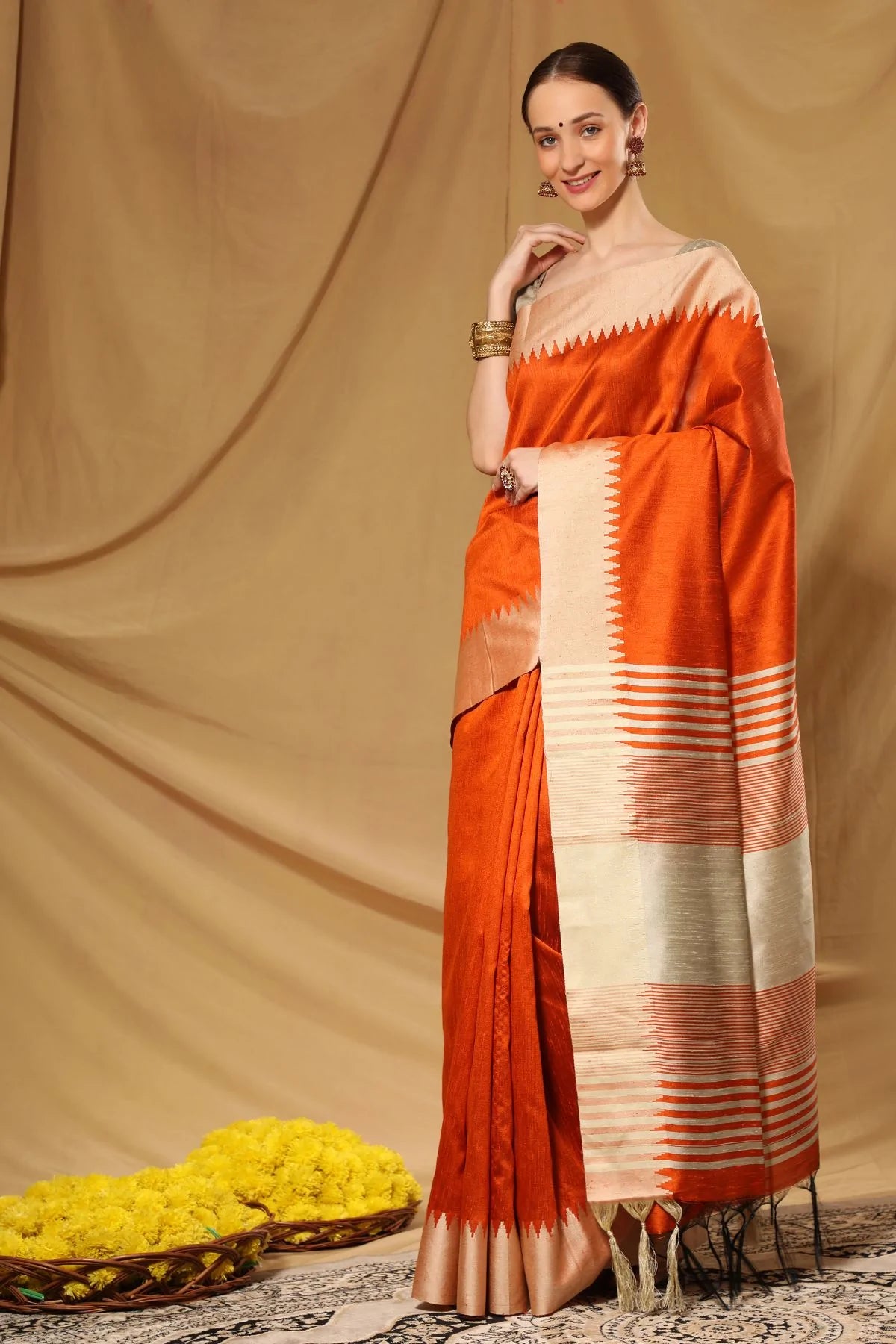MySilkLove Orange Burning Bhagalpuri Raw Silk Saree