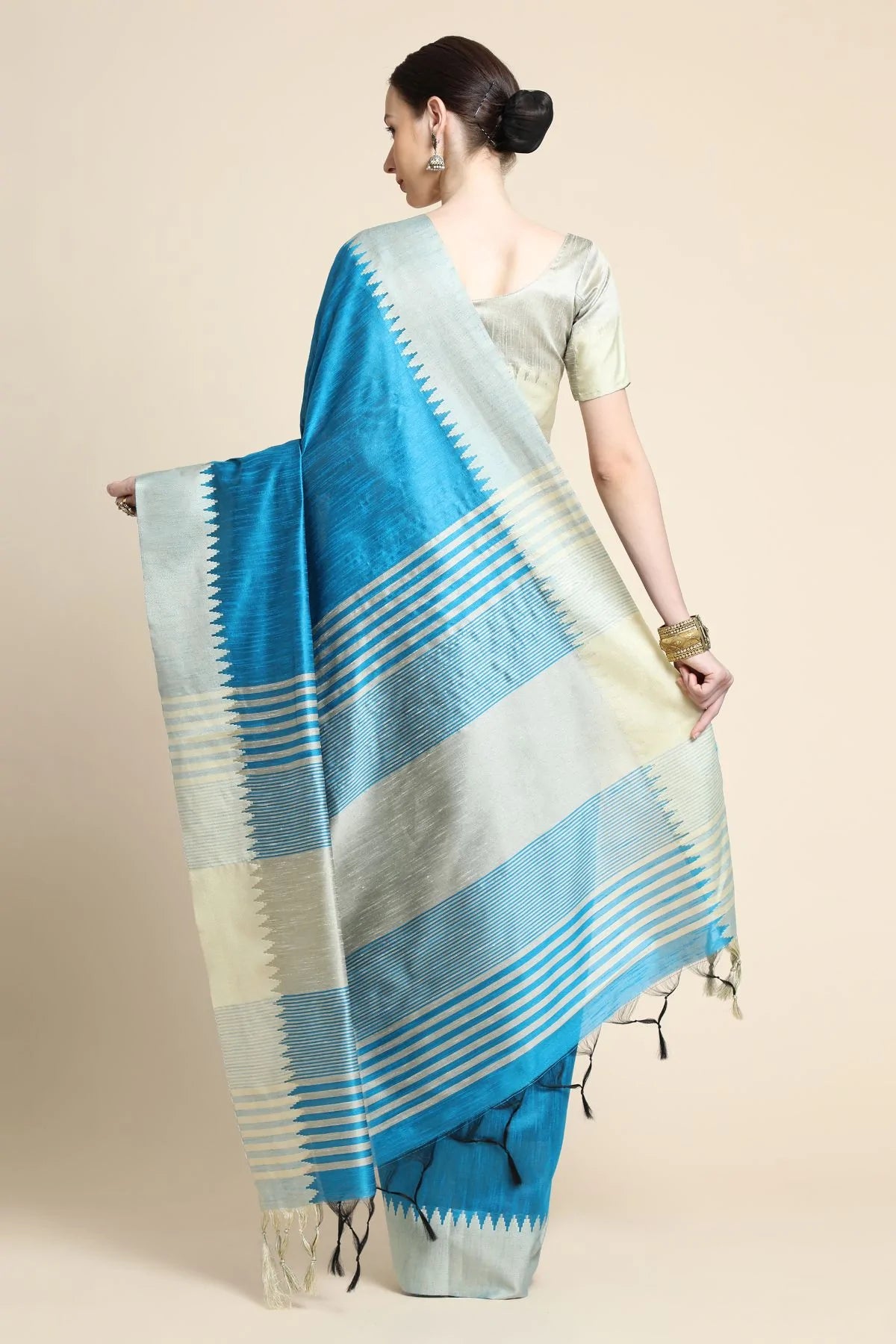 Buy MySilkLove Turquoise Blue Bhagalpuri Raw Silk Saree Online