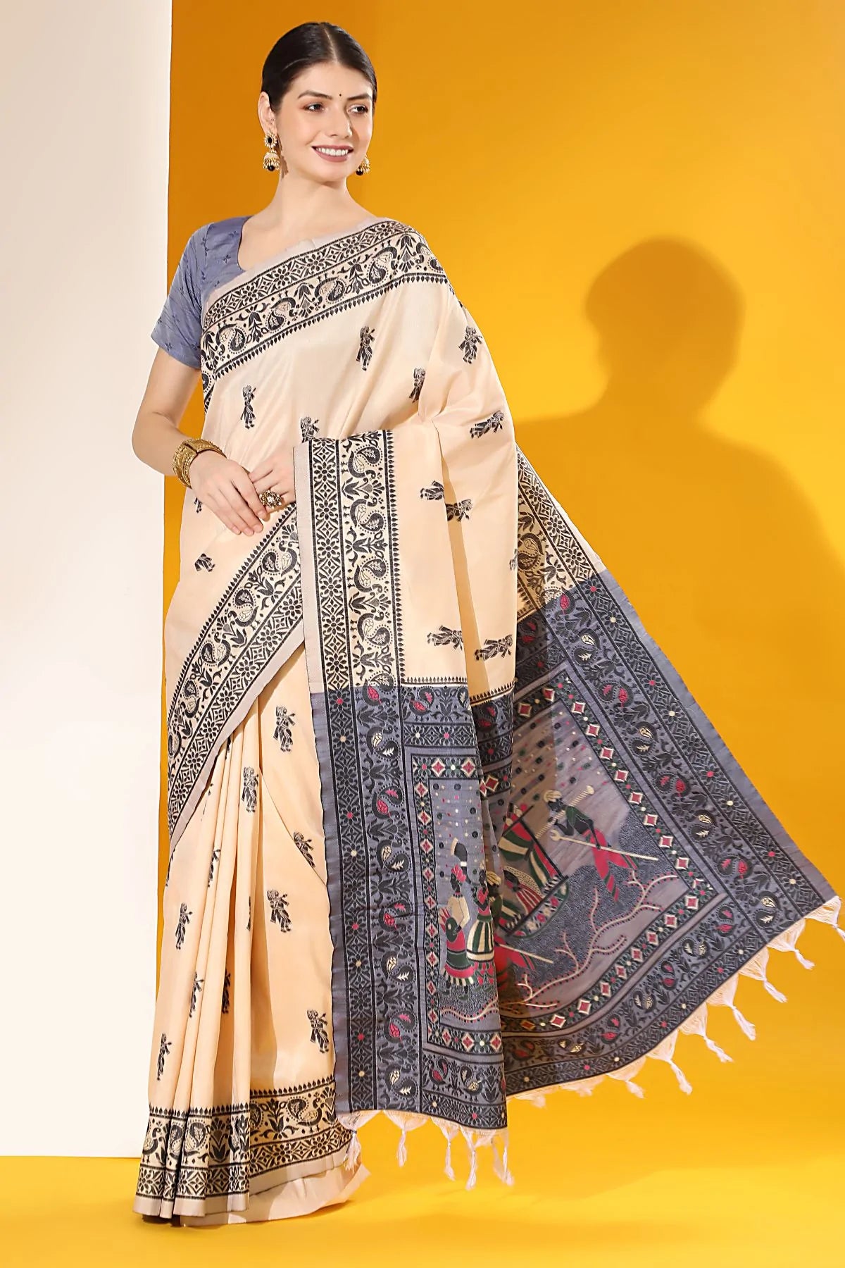 Buy MySilkLove Julep Cream Banarasi Raw Silk Woven Saree Online