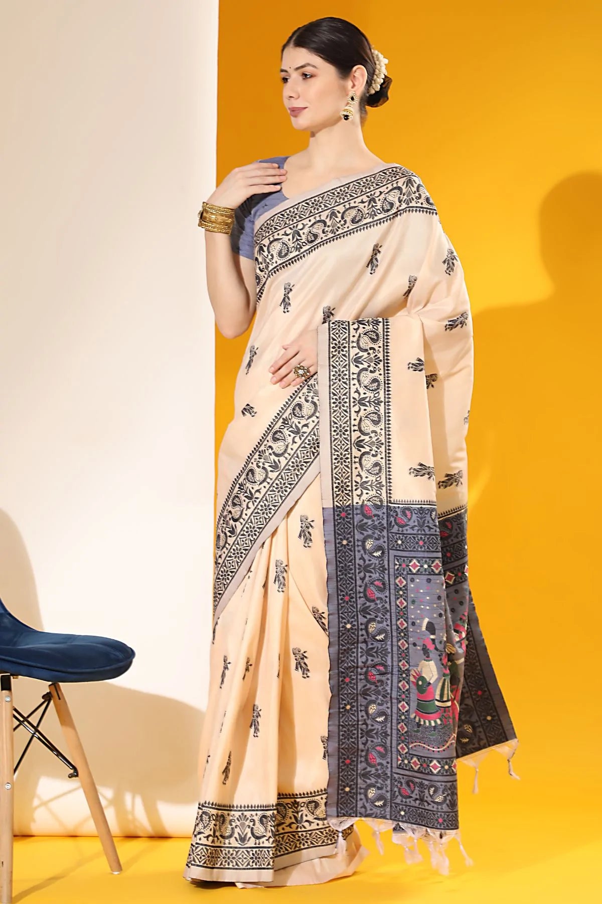 Buy MySilkLove Julep Cream Banarasi Raw Silk Woven Saree Online