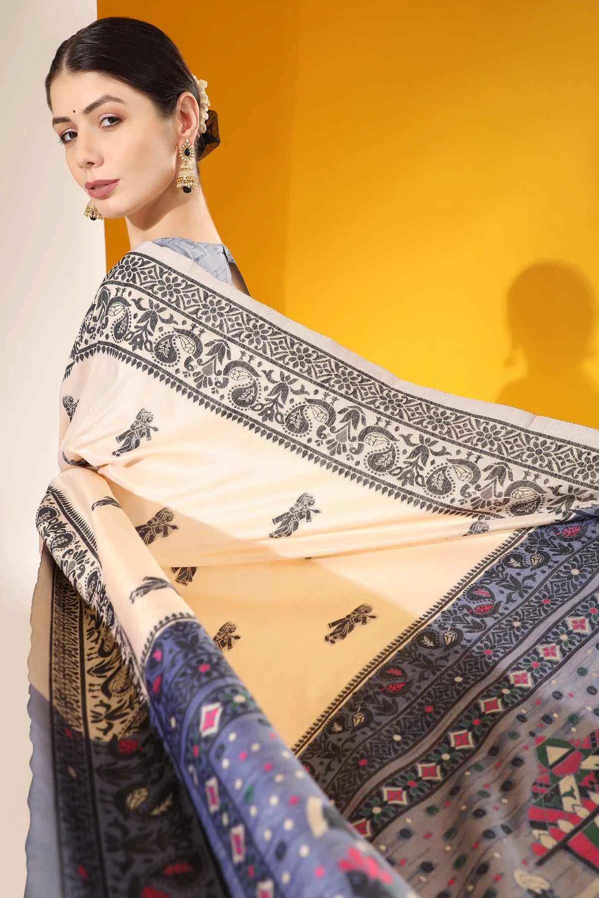 Buy MySilkLove Julep Cream Banarasi Raw Silk Woven Saree Online