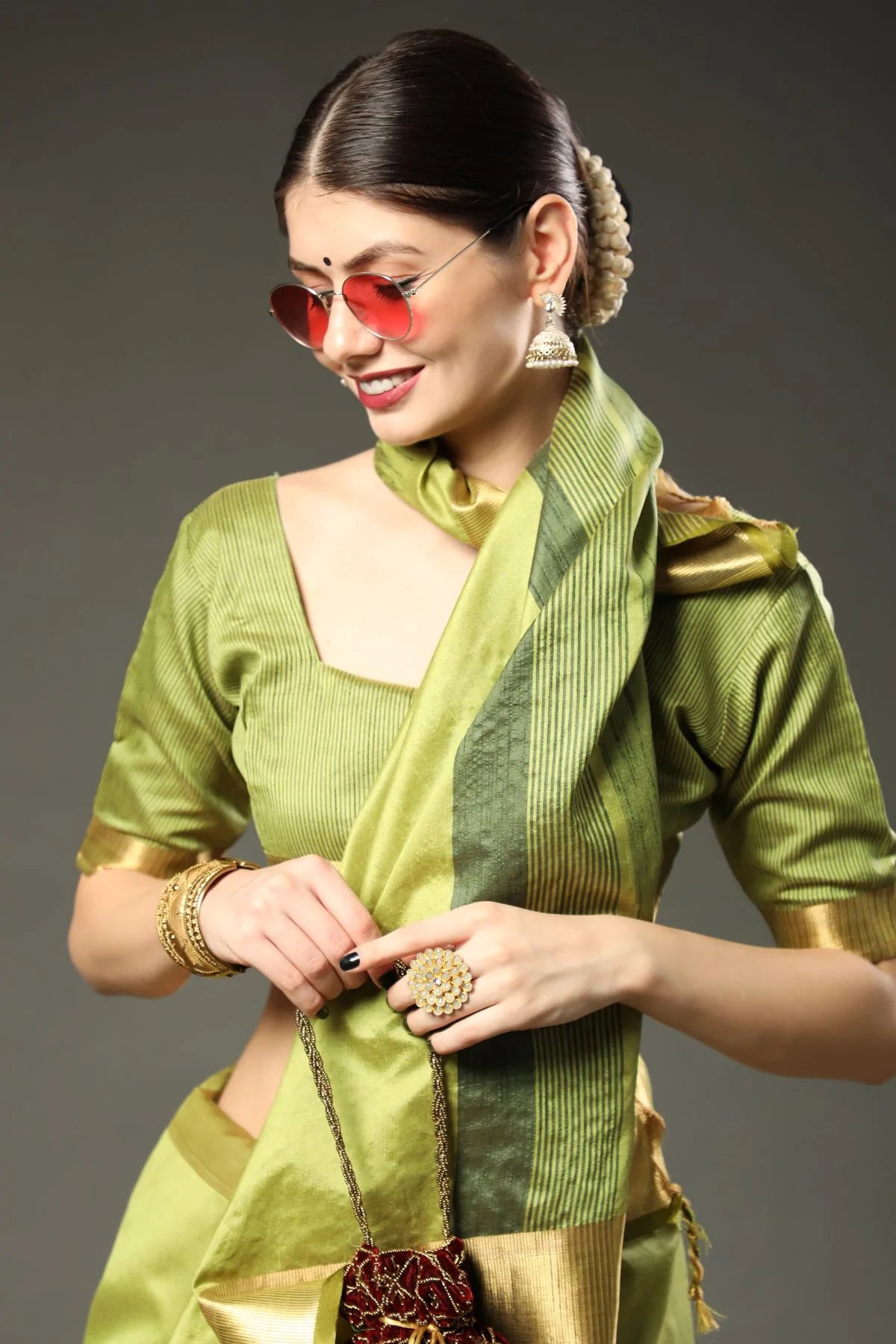 Buy MySilkLove Asparagus Green Assam Silk Saree Online