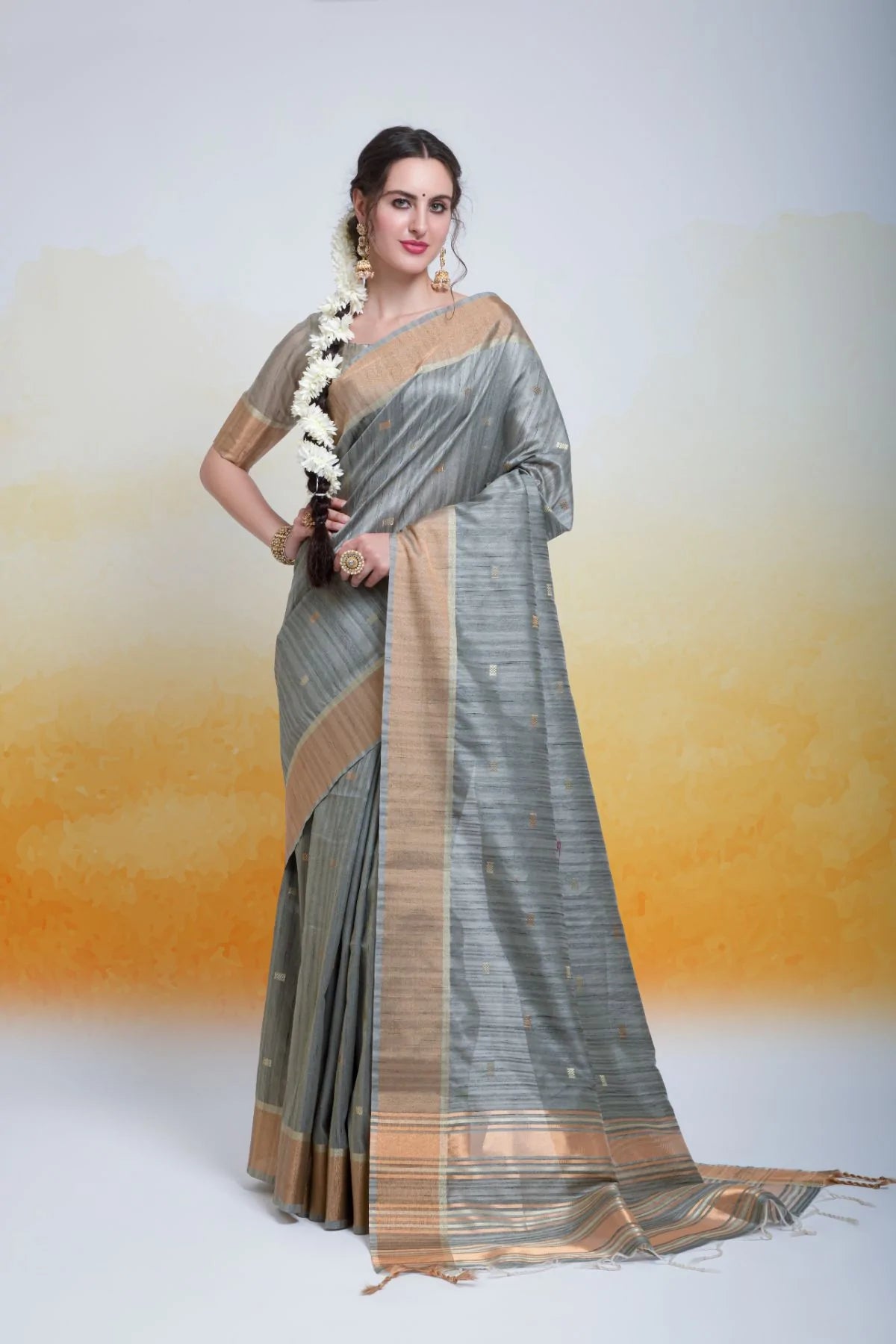 Buy MySilkLove Stone Grey Cotton Silk Saree Online