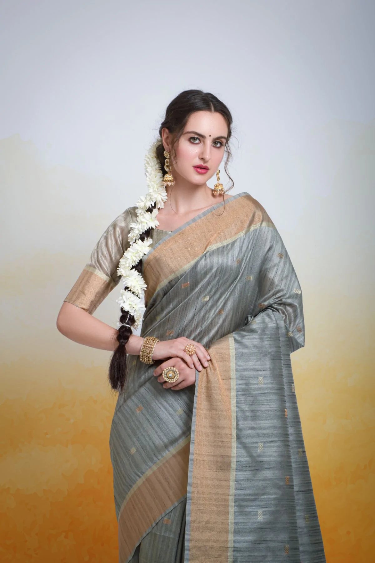 Buy MySilkLove Stone Grey Cotton Silk Saree Online
