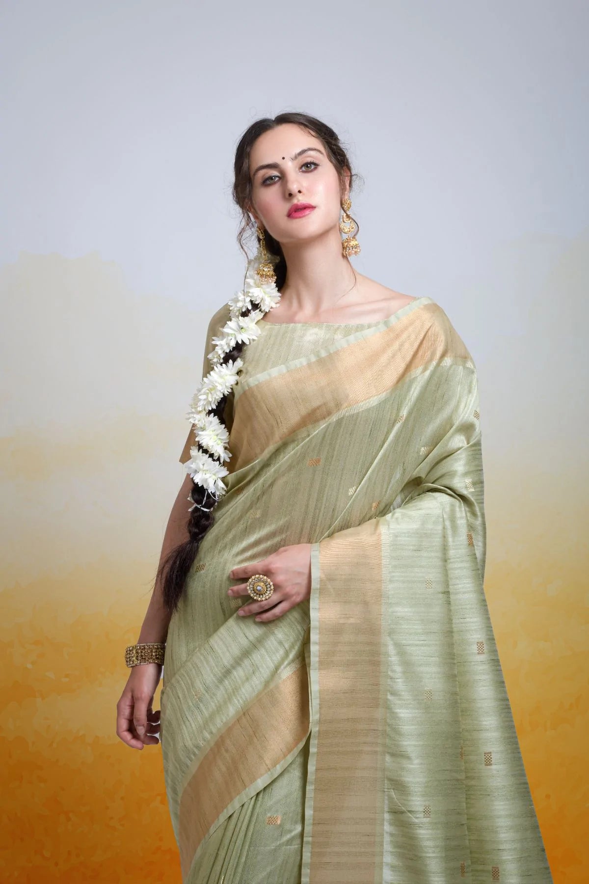 Buy MySilkLove Beryl Green Cotton Silk Saree Online